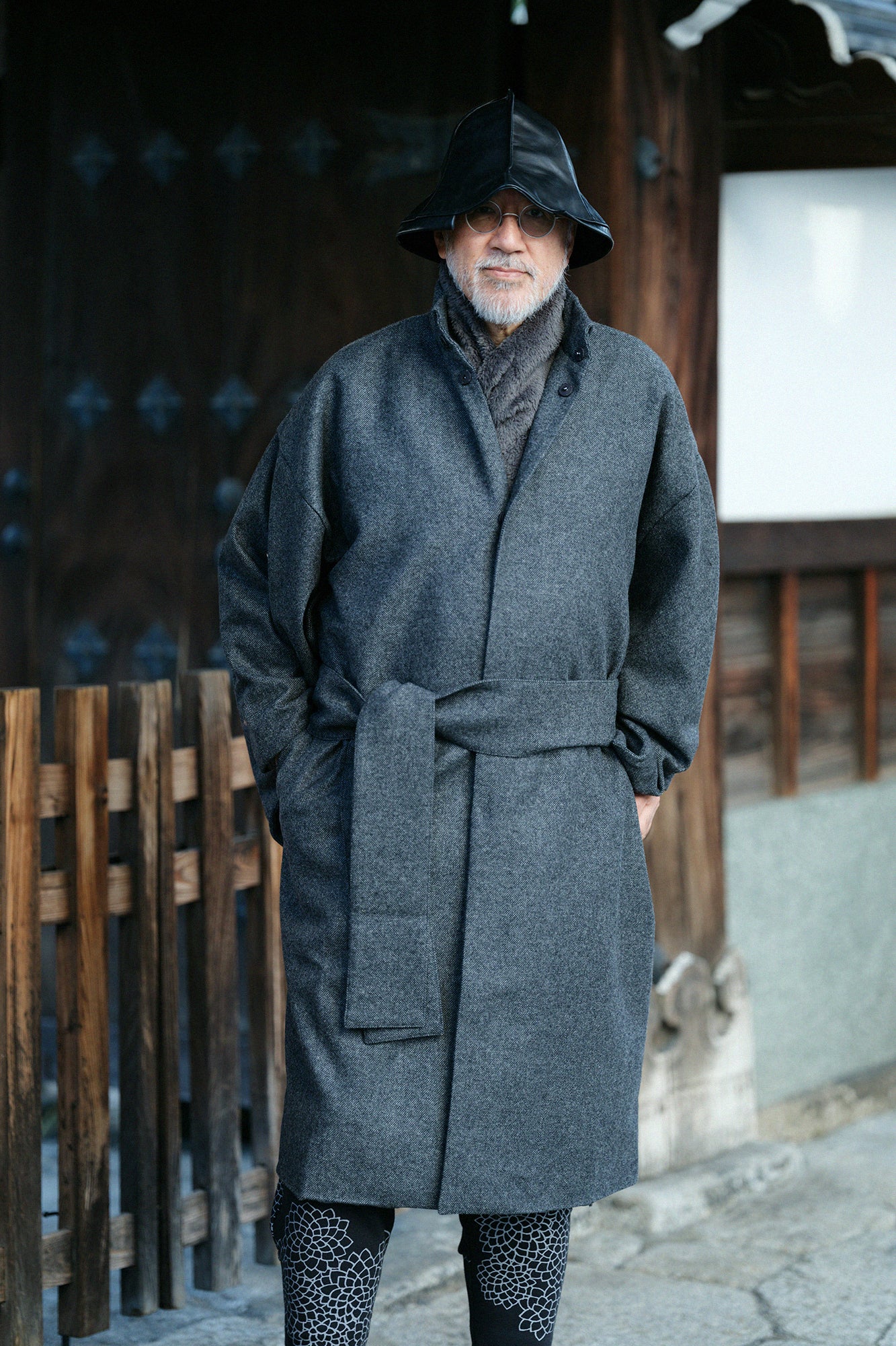 Tweed Kimono Sleeve Coat with Lining / Ink Black