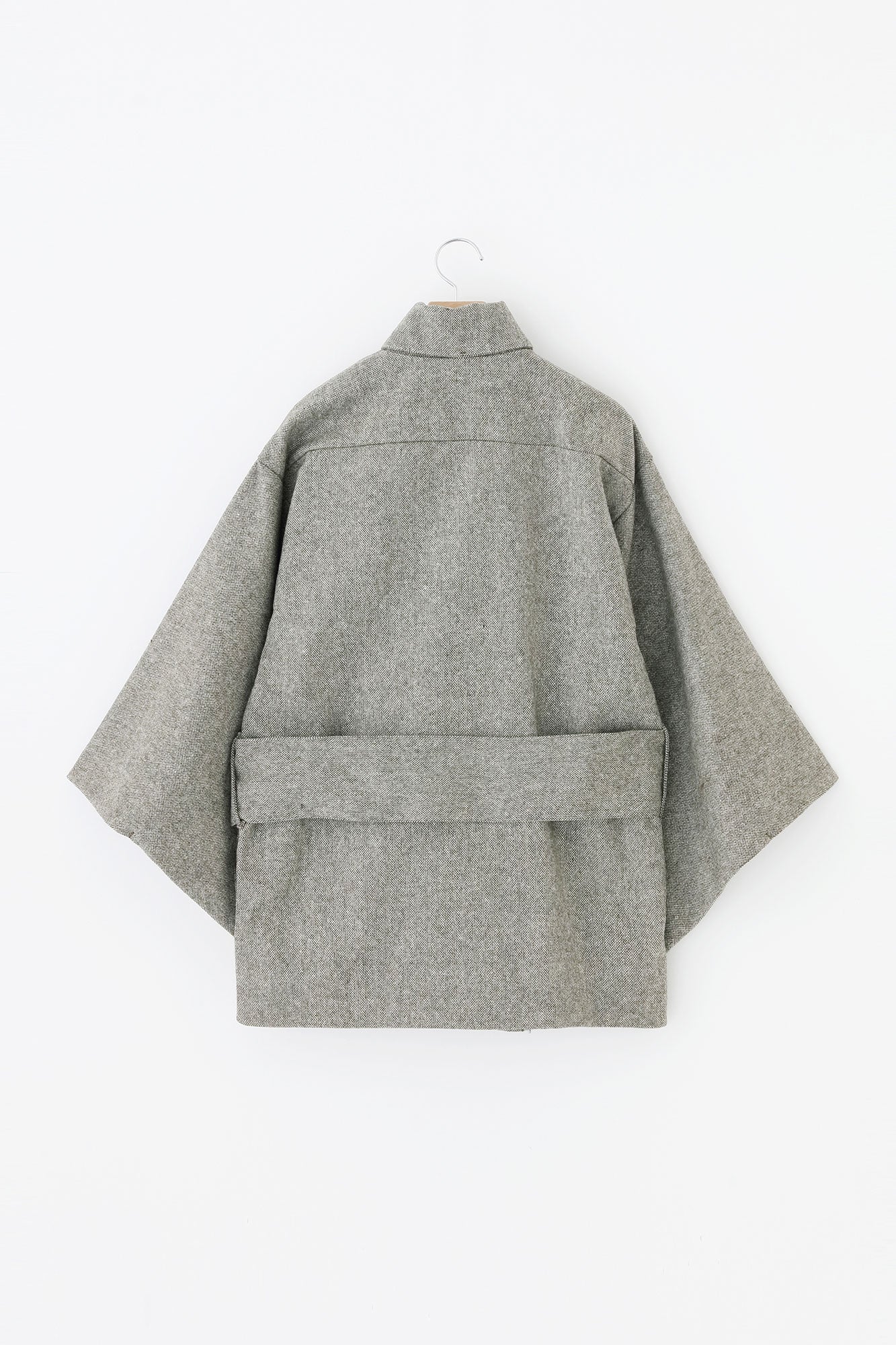Tweed Kimono Sleeve Coat Short with Lining / Greyish Yellow