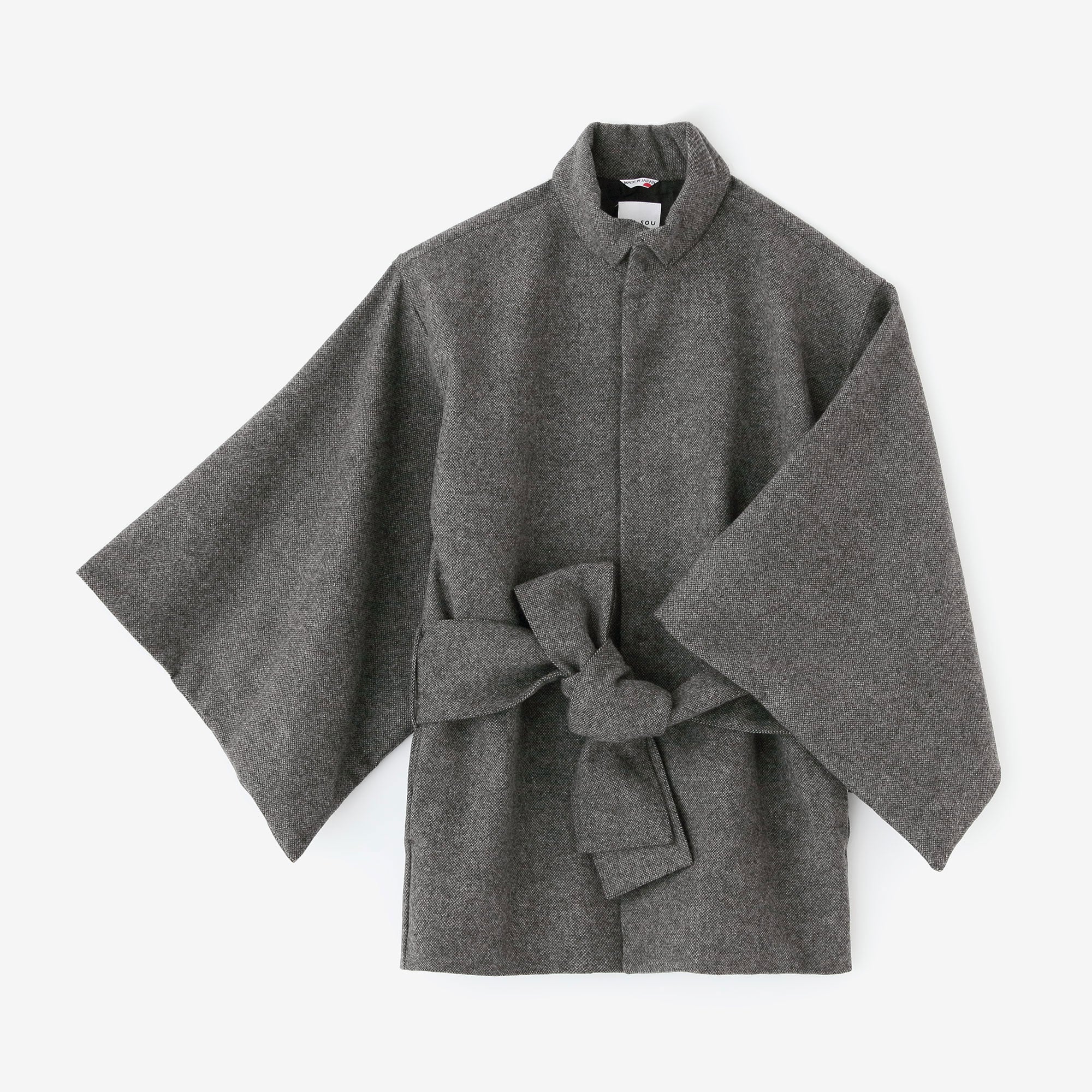 Tweed Kimono Sleeve Coat Short with Lining / Charcoal Grey