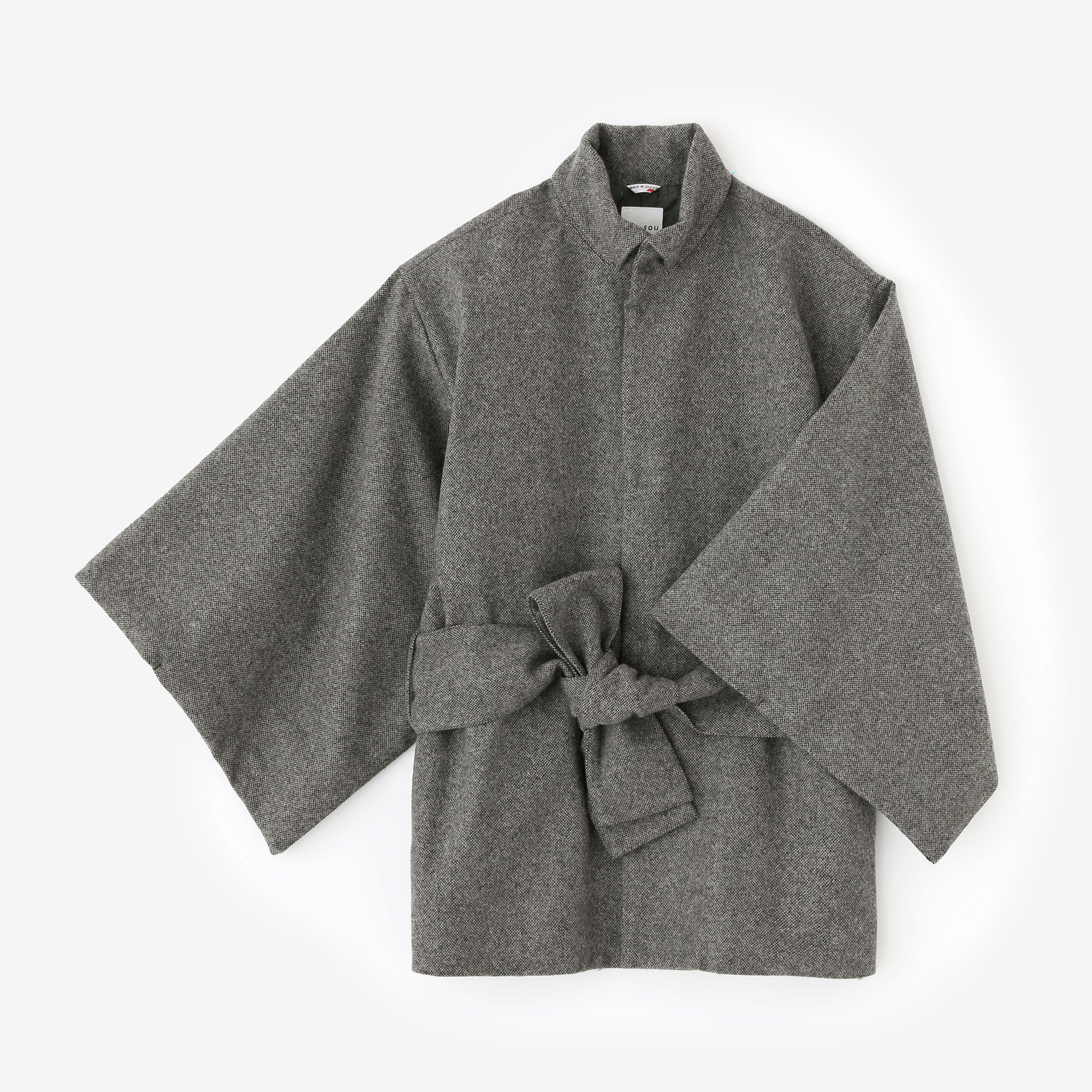 Tweed Kimono Sleeve Coat Short with Lining / Sea Otter Color