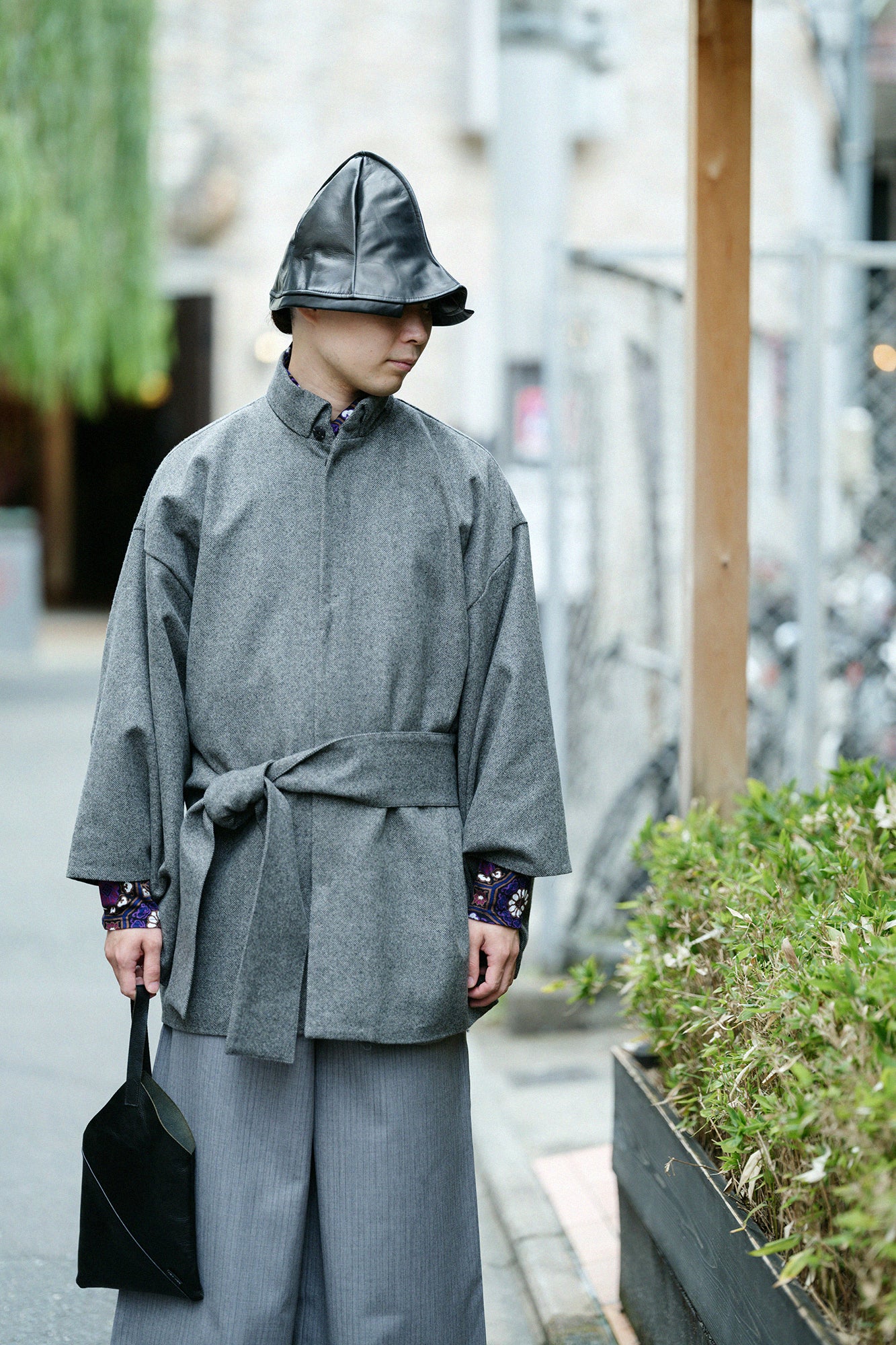 Tweed Kimono Sleeve Coat Short with Lining / Sea Otter Color