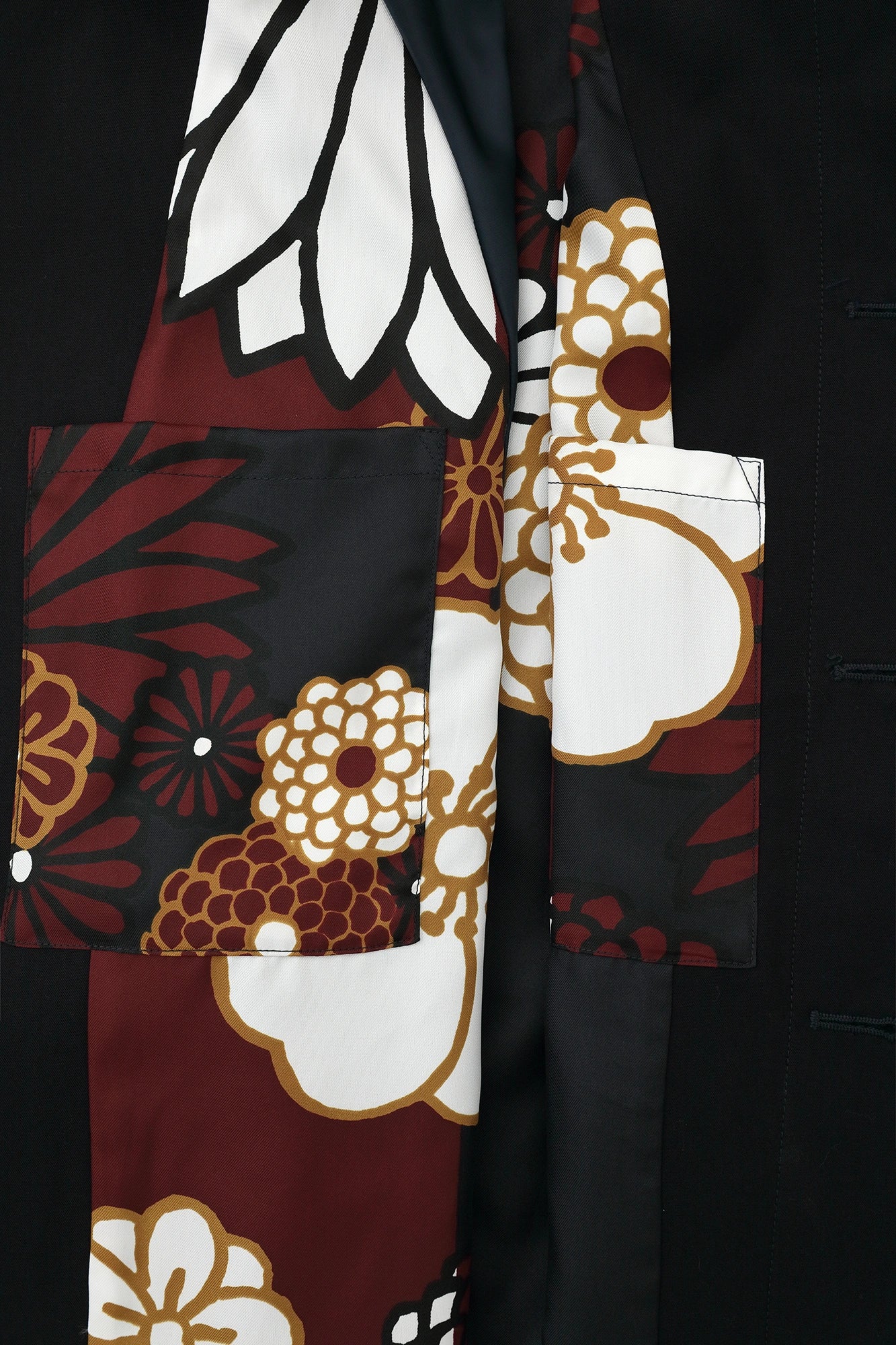 撥水 シャンブレー織 角袖ステンカラーコート/黒紺(くろこん)×金襴緞子(きんらんどんす)