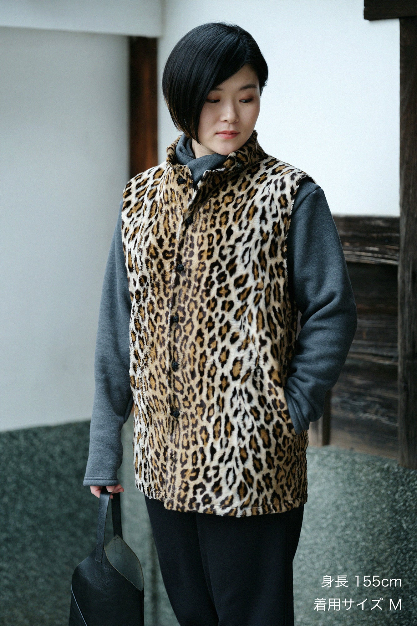 人造毛皮 唐胴衣背心/豹紋