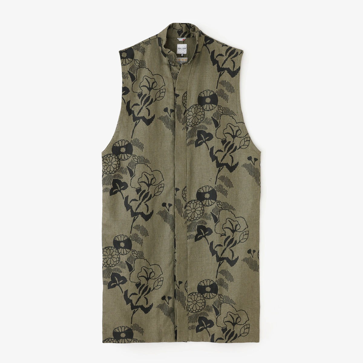 Linen Twill Weave Long Jinbaori Single Layer/Yamafuuga Olive Green