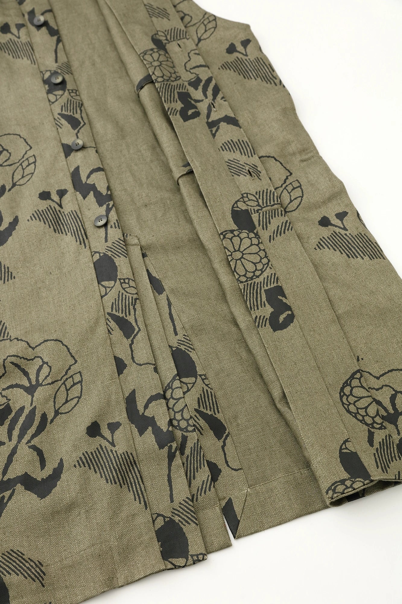 Linen Twill Weave Long Jinbaori Single Layer/Yamafuuga Olive Green