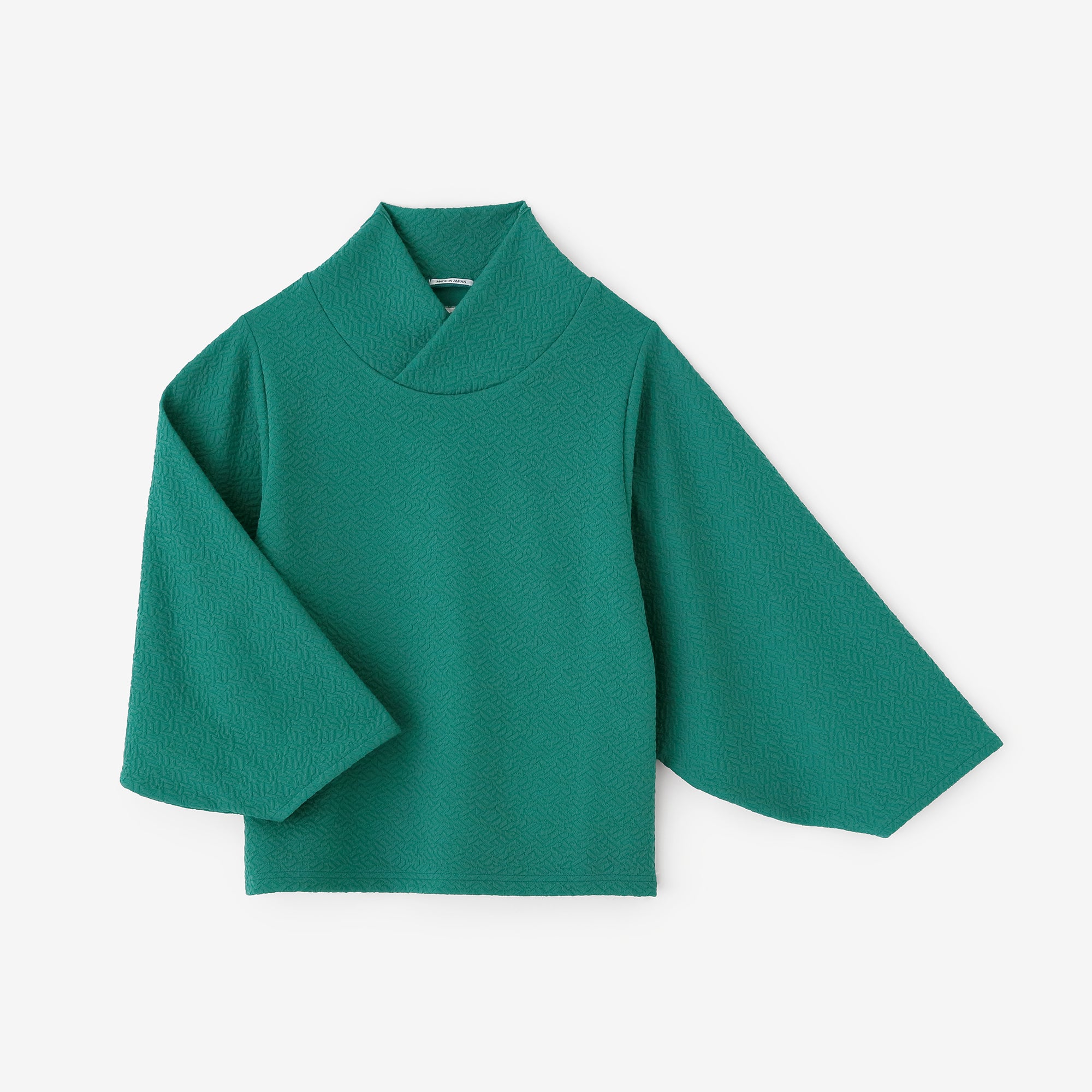 Dual-layered Jacquard Kimono Collar Top Shiraiki / Peacock Green