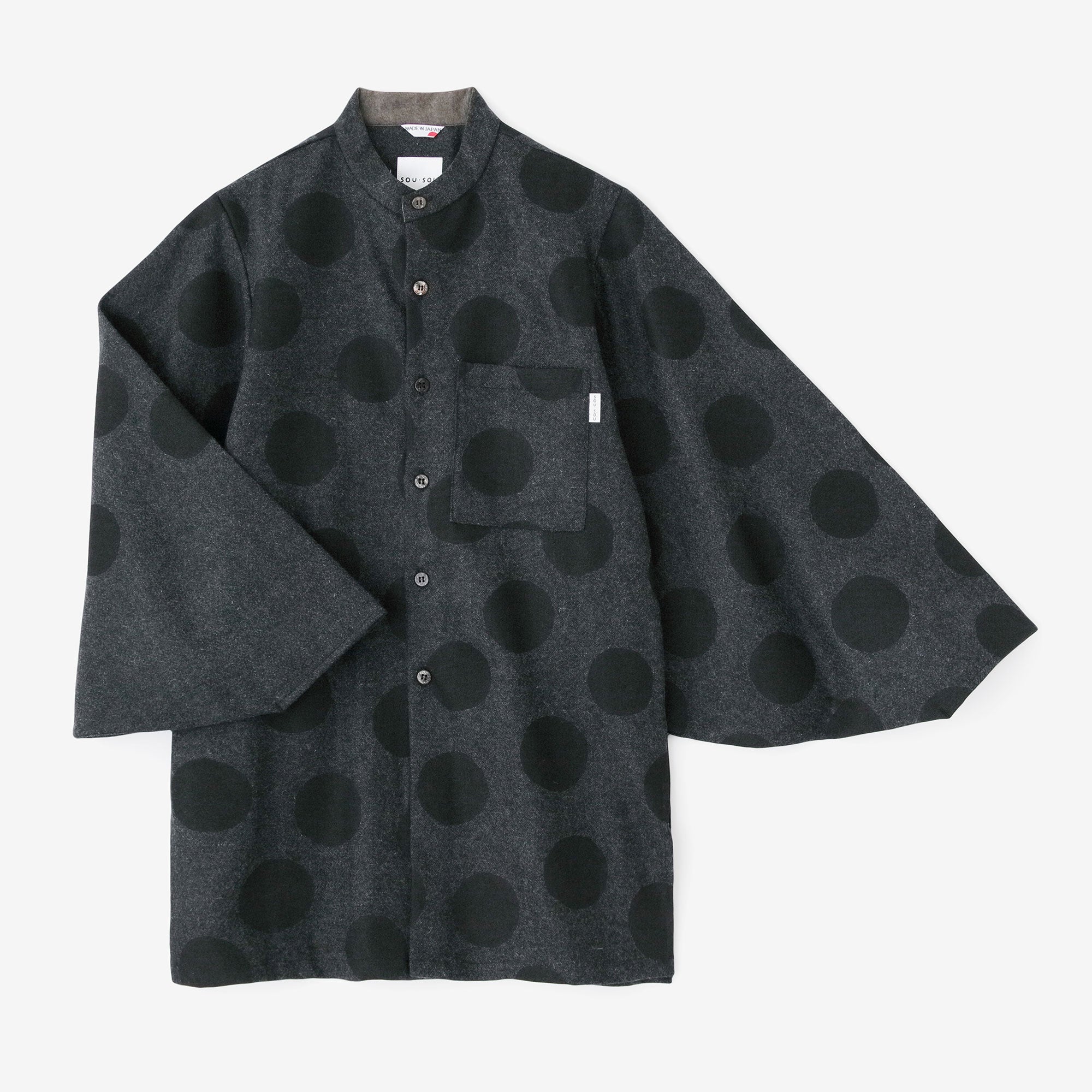 Tweed Naginata Sleeve Long Shirt / Polka Dots and Blank Bluish Grey