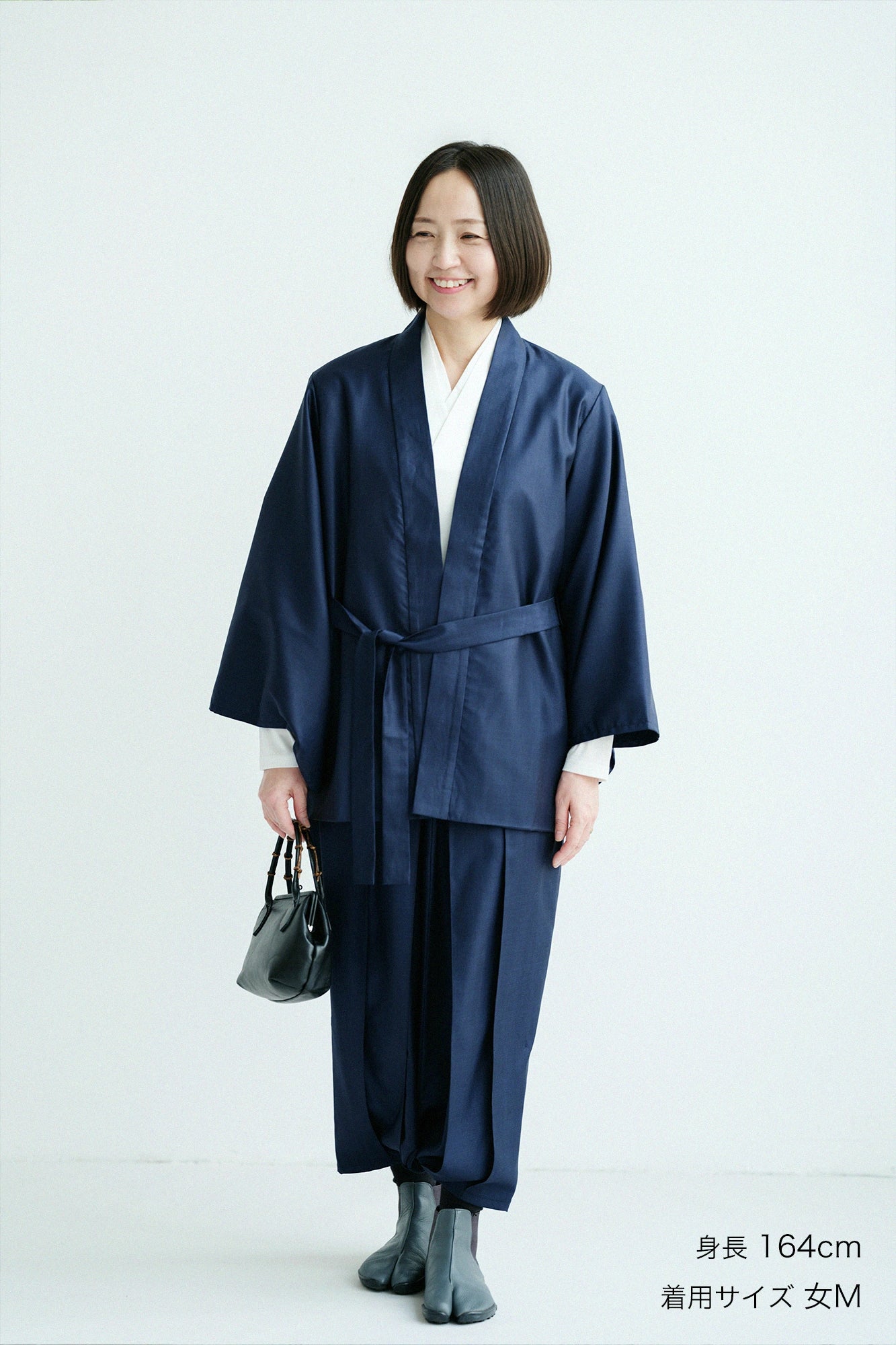 シルクウール 格子織(こうしおり) 短羽織(たんばおり) 袷(あわせ)/濃紺(のうこん)