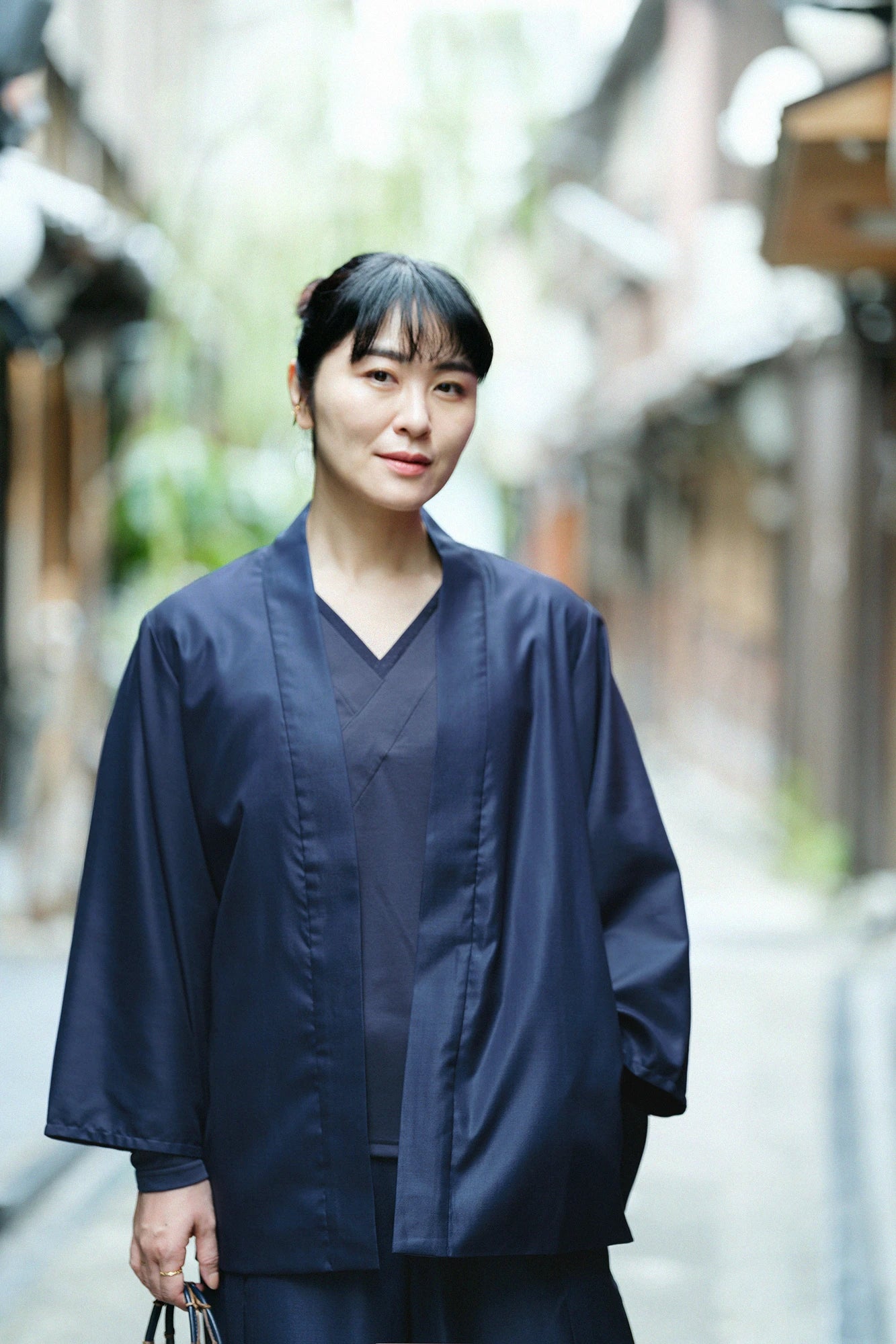 シルクウール 格子織(こうしおり) 短羽織(たんばおり) 袷(あわせ)/濃紺(のうこん)