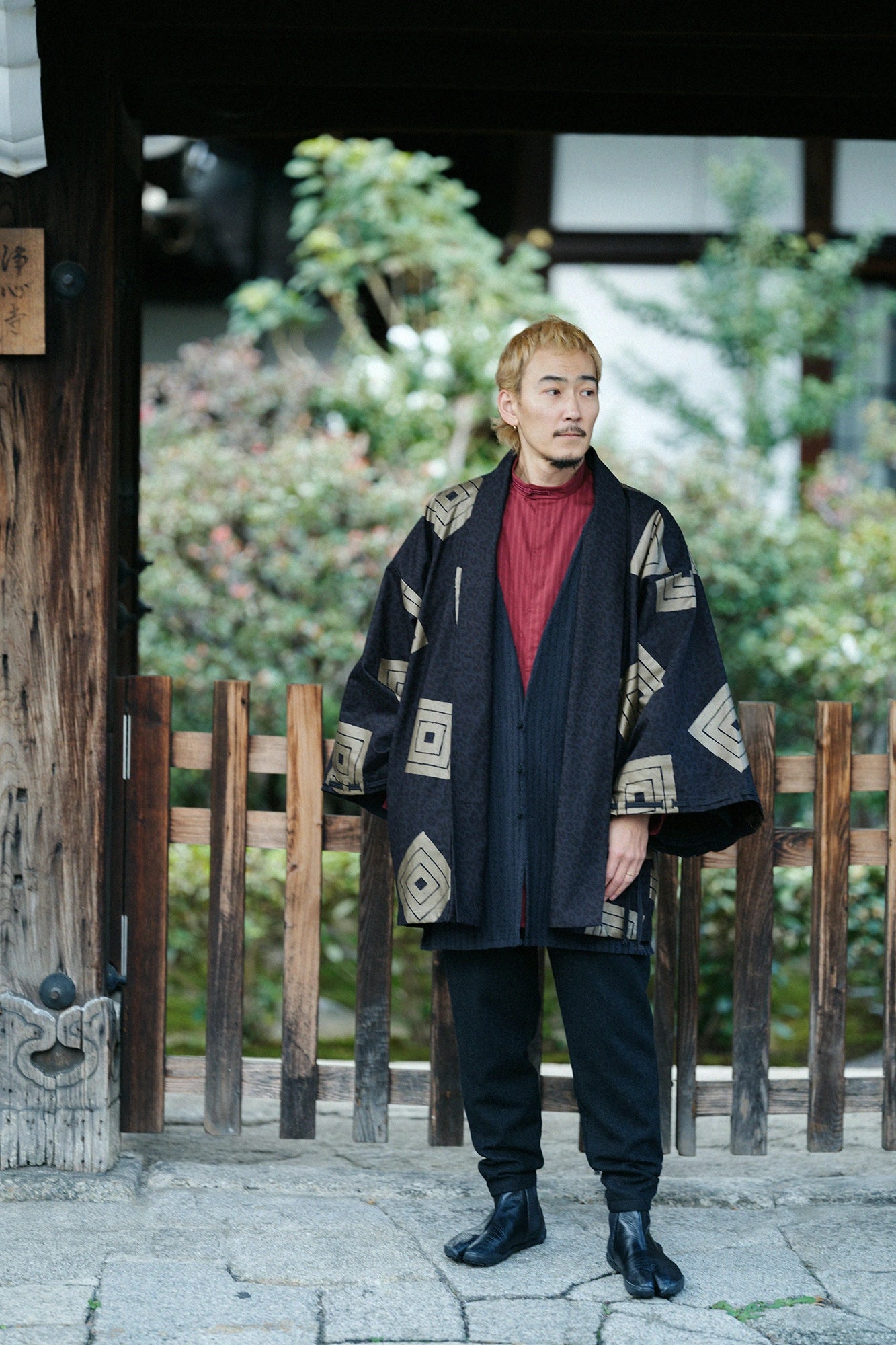 紗羅編織 圓領長襯衣/紅色