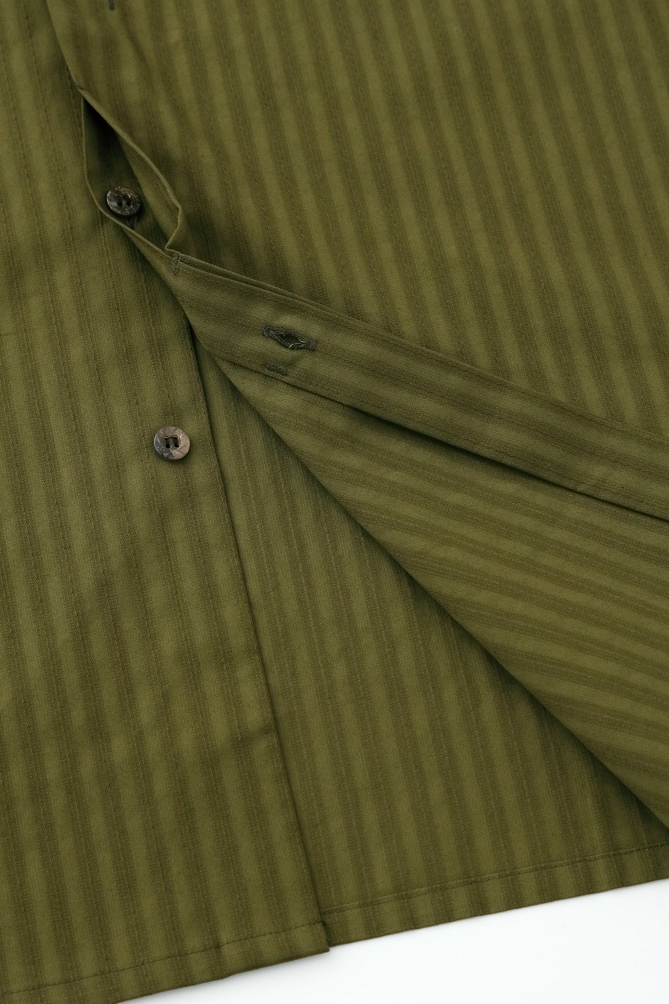 紗羅編織 圓領長襯衣/橄欖綠