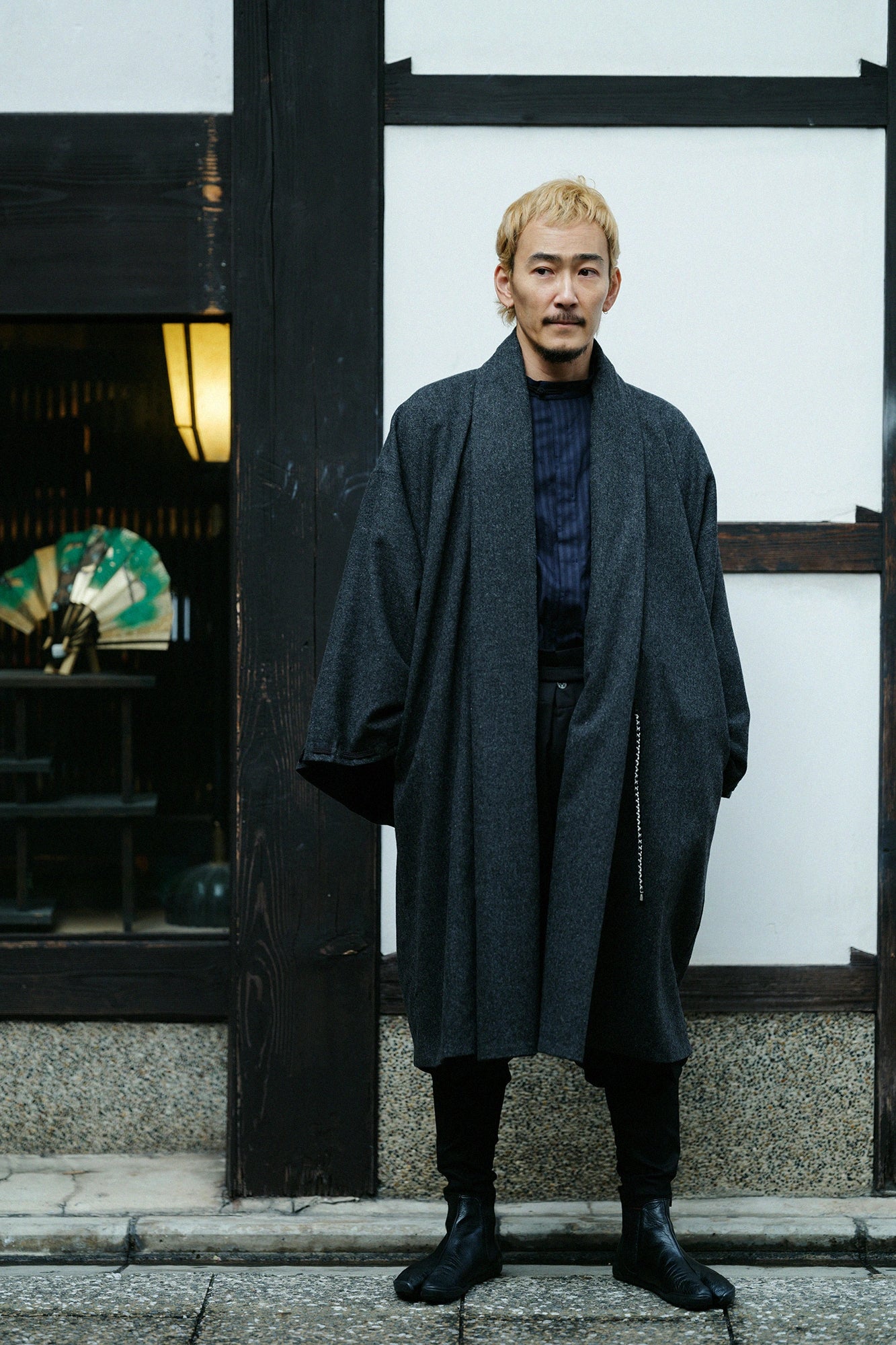 紗羅編織 圓領長襯衣/深藍色