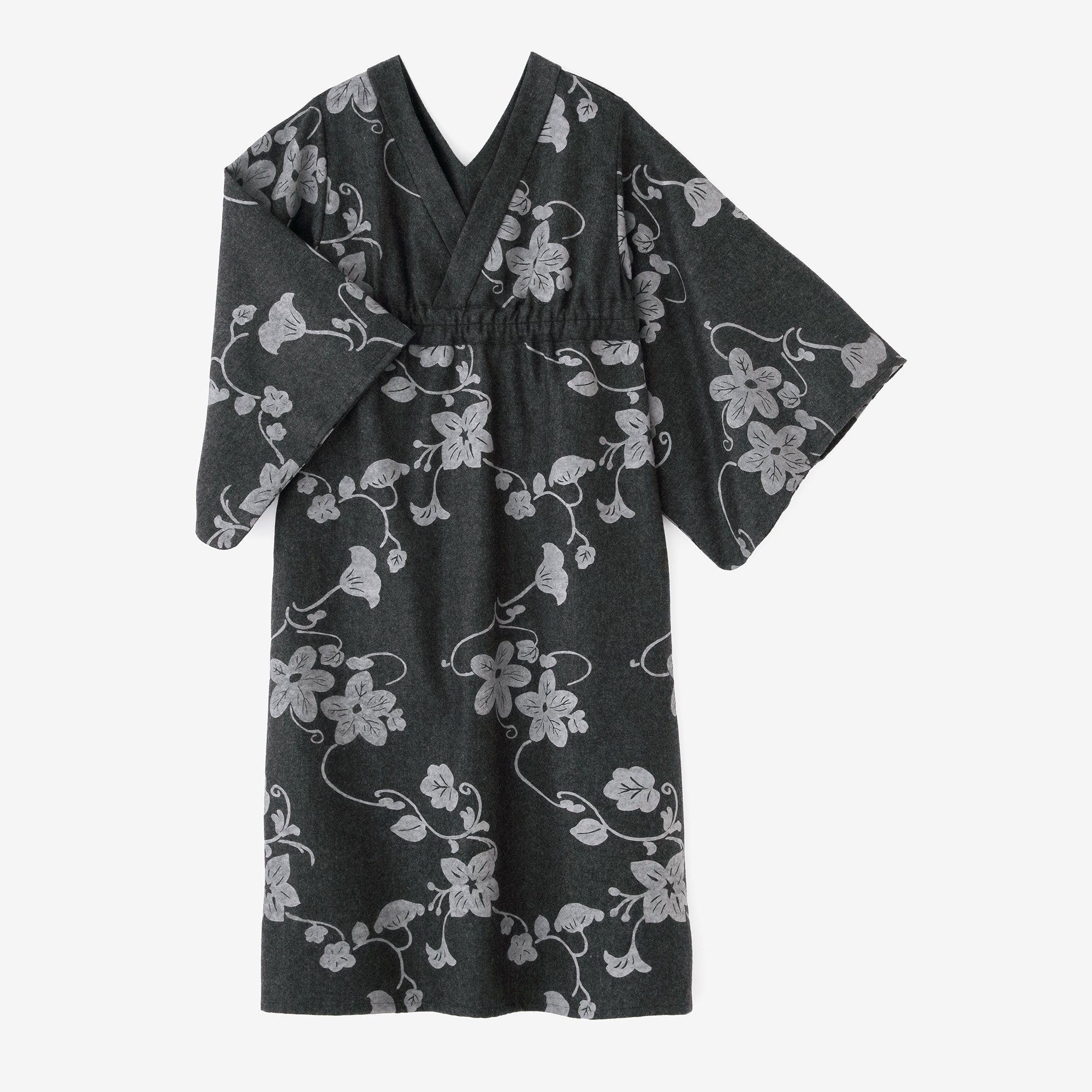 Wool Flannel Kimono Dress / Graceful Dark Ink Black