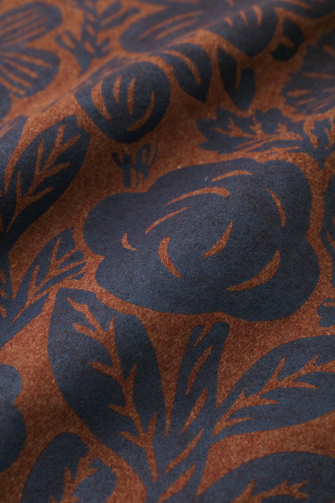 Wool Flannel Kimono Dress / Woodcut Yellowish Brown