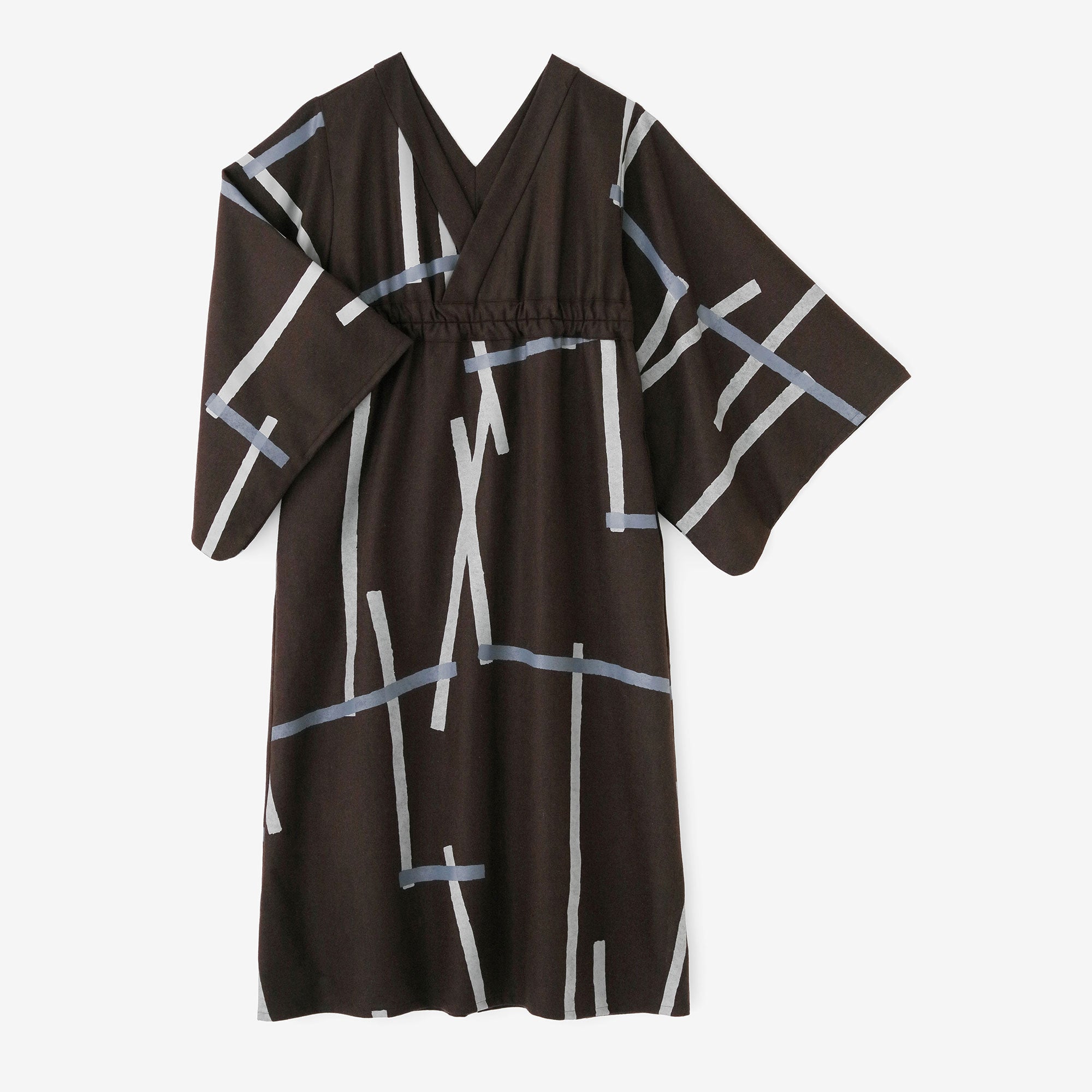 羊毛法蘭絨 和服型洋裝/鳶 赤墨色