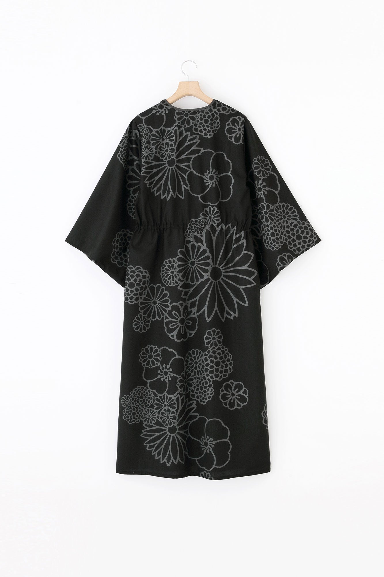 梳毛 半衿和服形洋裝/金襴緞子黑色