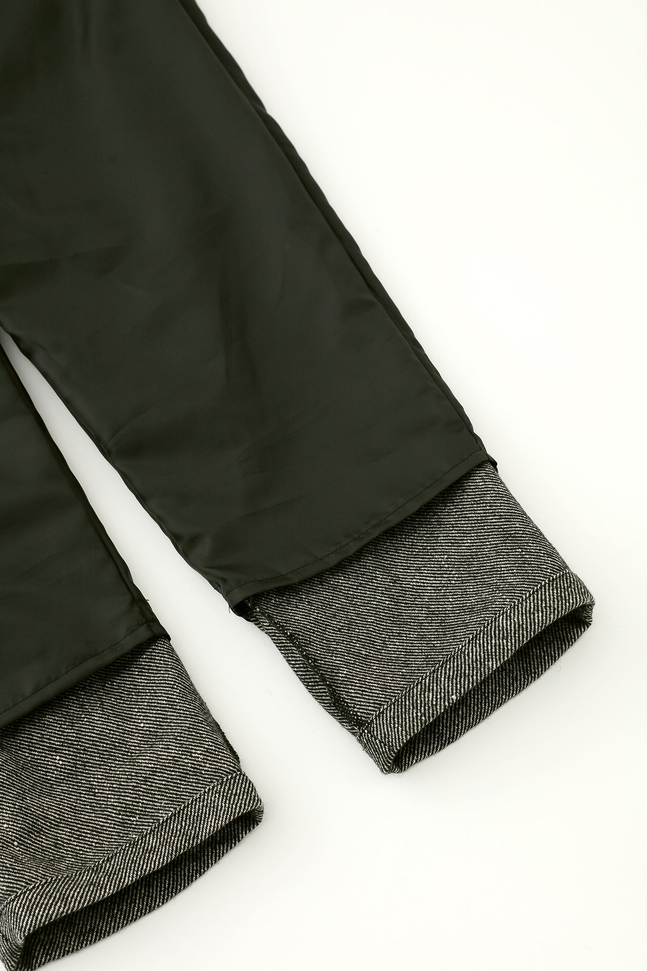 麻絹毛混 二褶 細腿褲/黑灰色