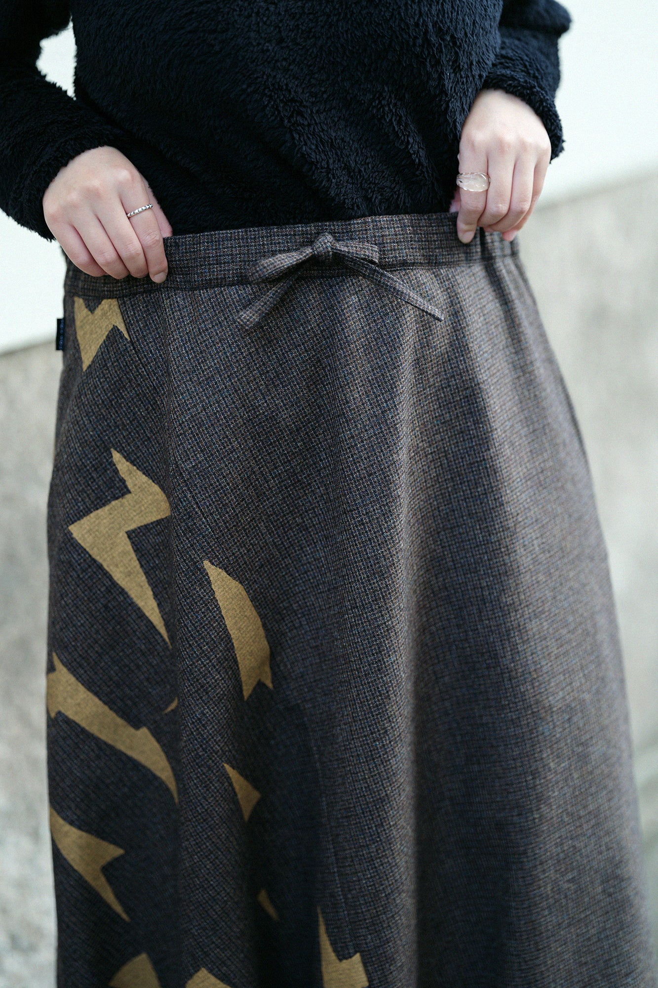 棉毛 格子織 富士(飛鼠褲)/煤竹色×閃電形