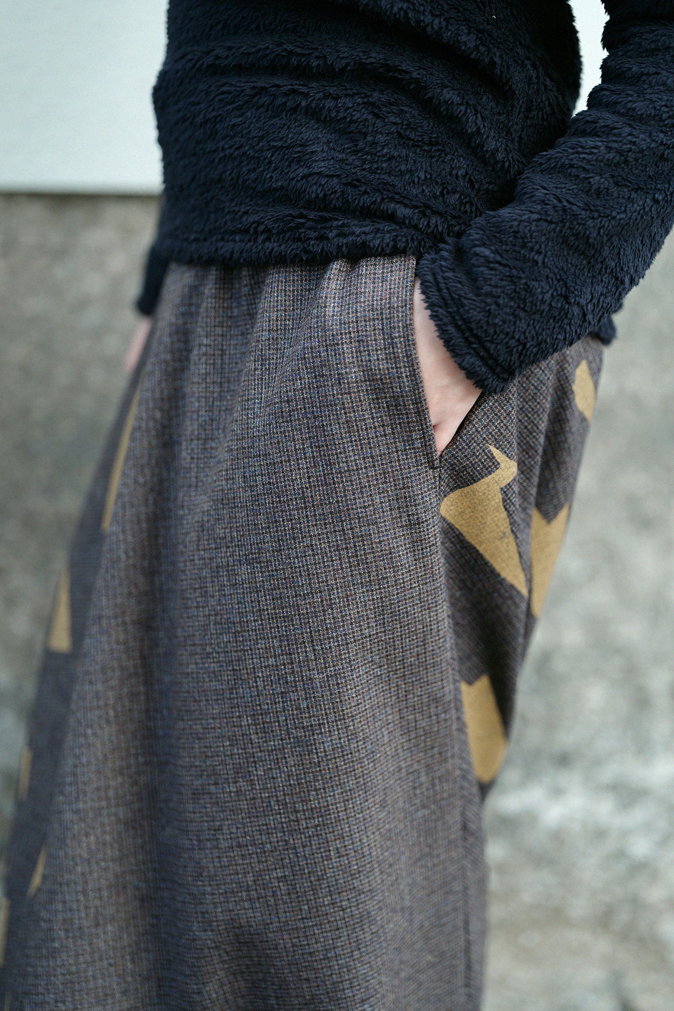 棉毛 格子織 富士(飛鼠褲)/煤竹色×閃電形