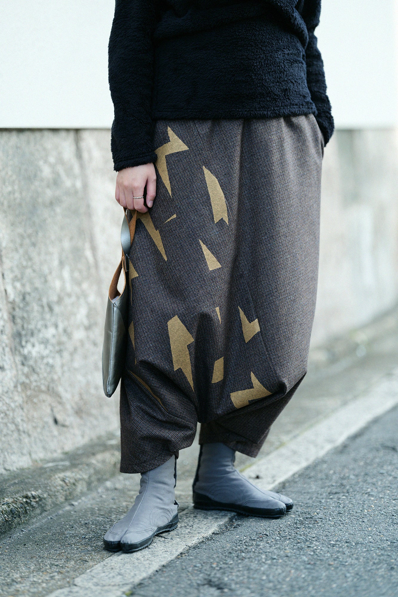 棉毛 格子織 富士(飛鼠褲)/煤竹色×閃電形