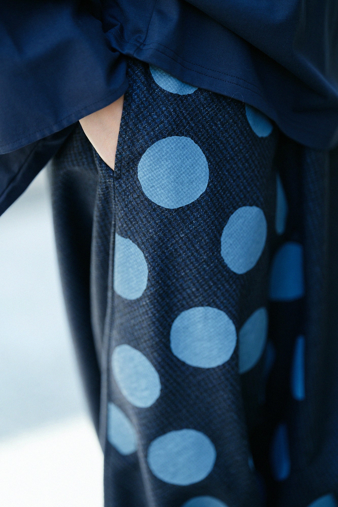 棉毛格子織 富士(飛鼠褲)/深藍×圓點