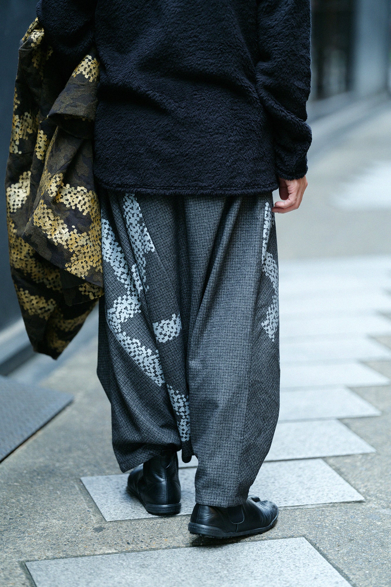 棉毛格子織 富士(飛鼠褲)/深灰×五花大綁