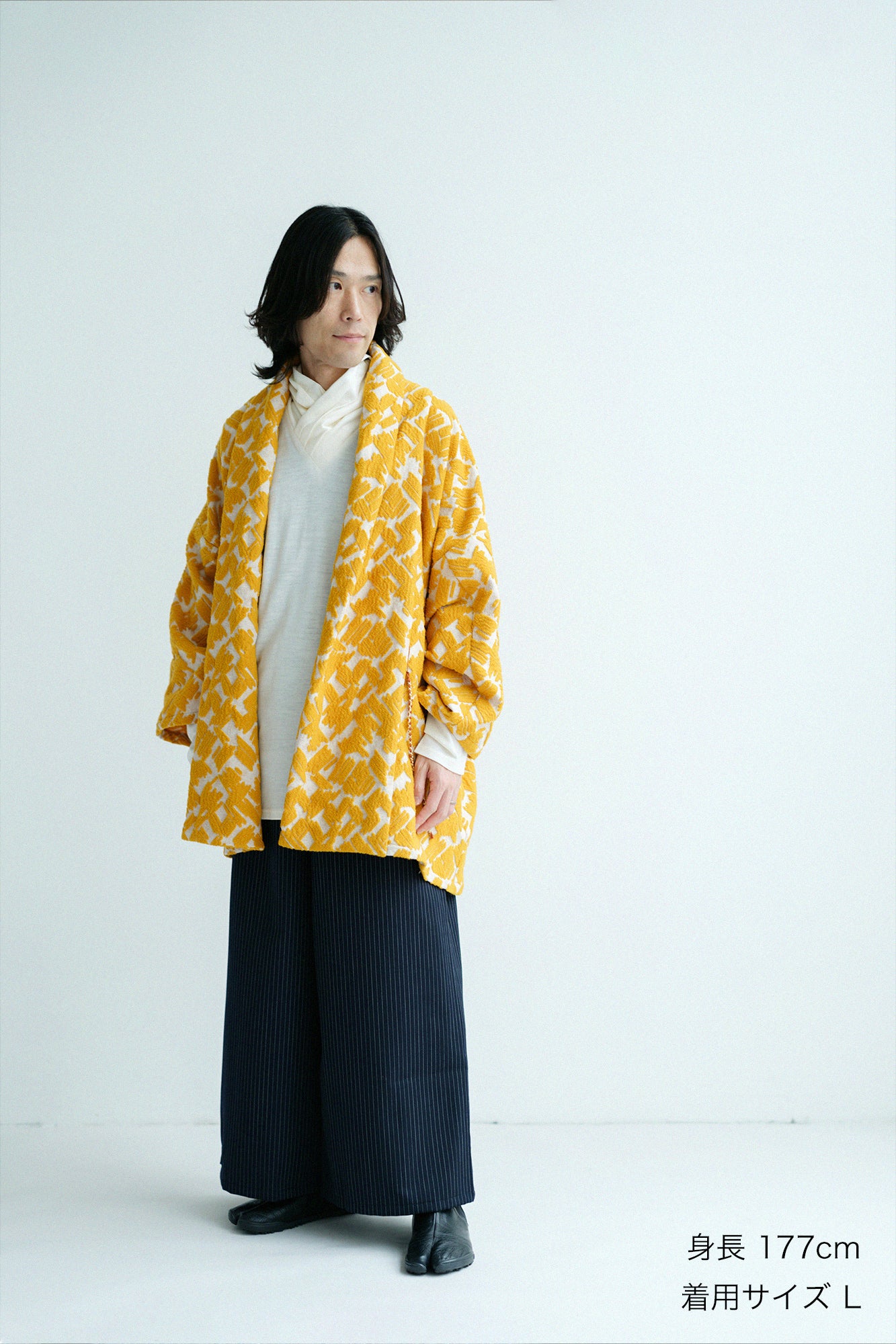 梳毛條紋 闊腿褲/暗藍色