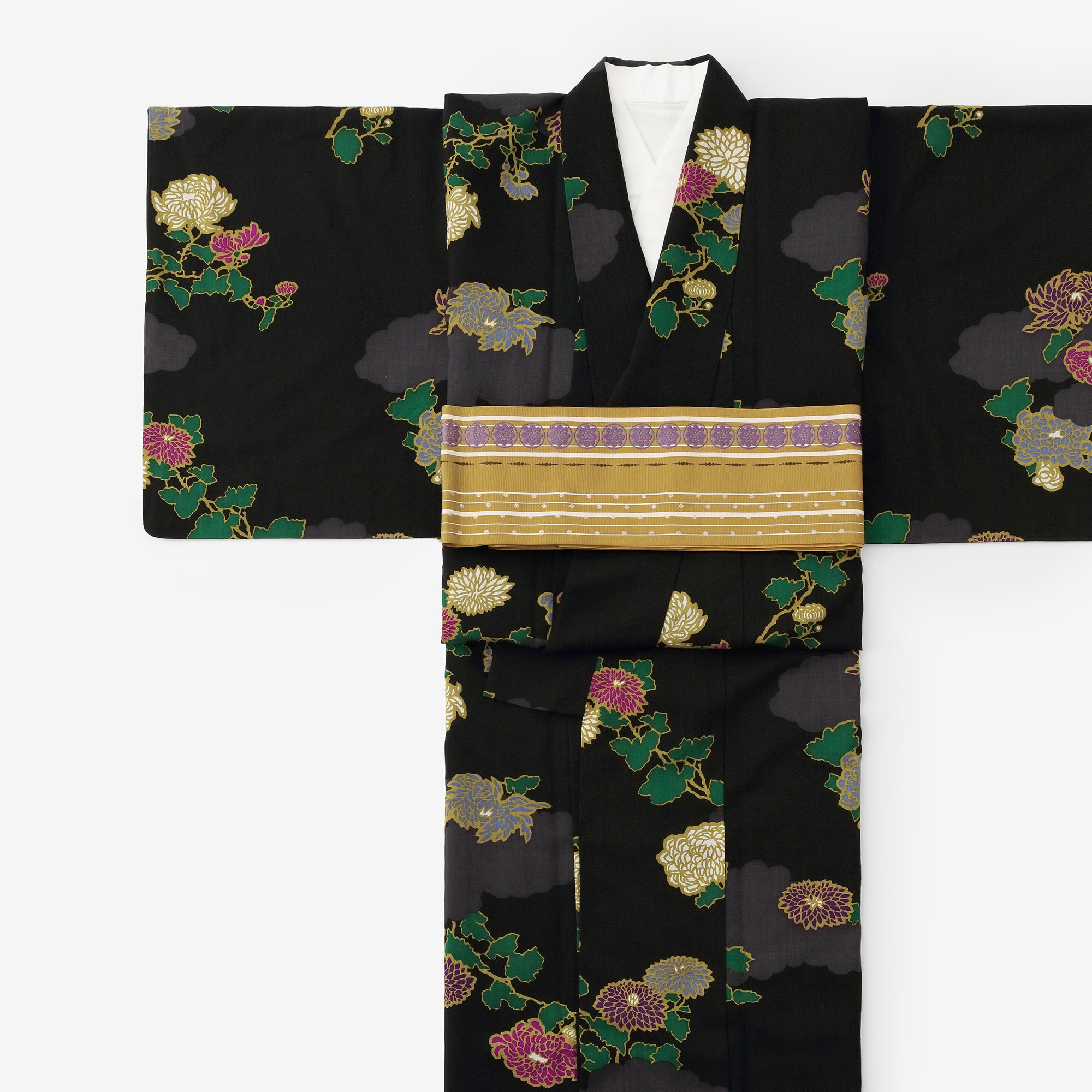 【Tailoring Included】Muslin Wool Kimono (Fully Lined) / Kumodori with Chrysanthemum【Approx. 7 weeks for delivery】