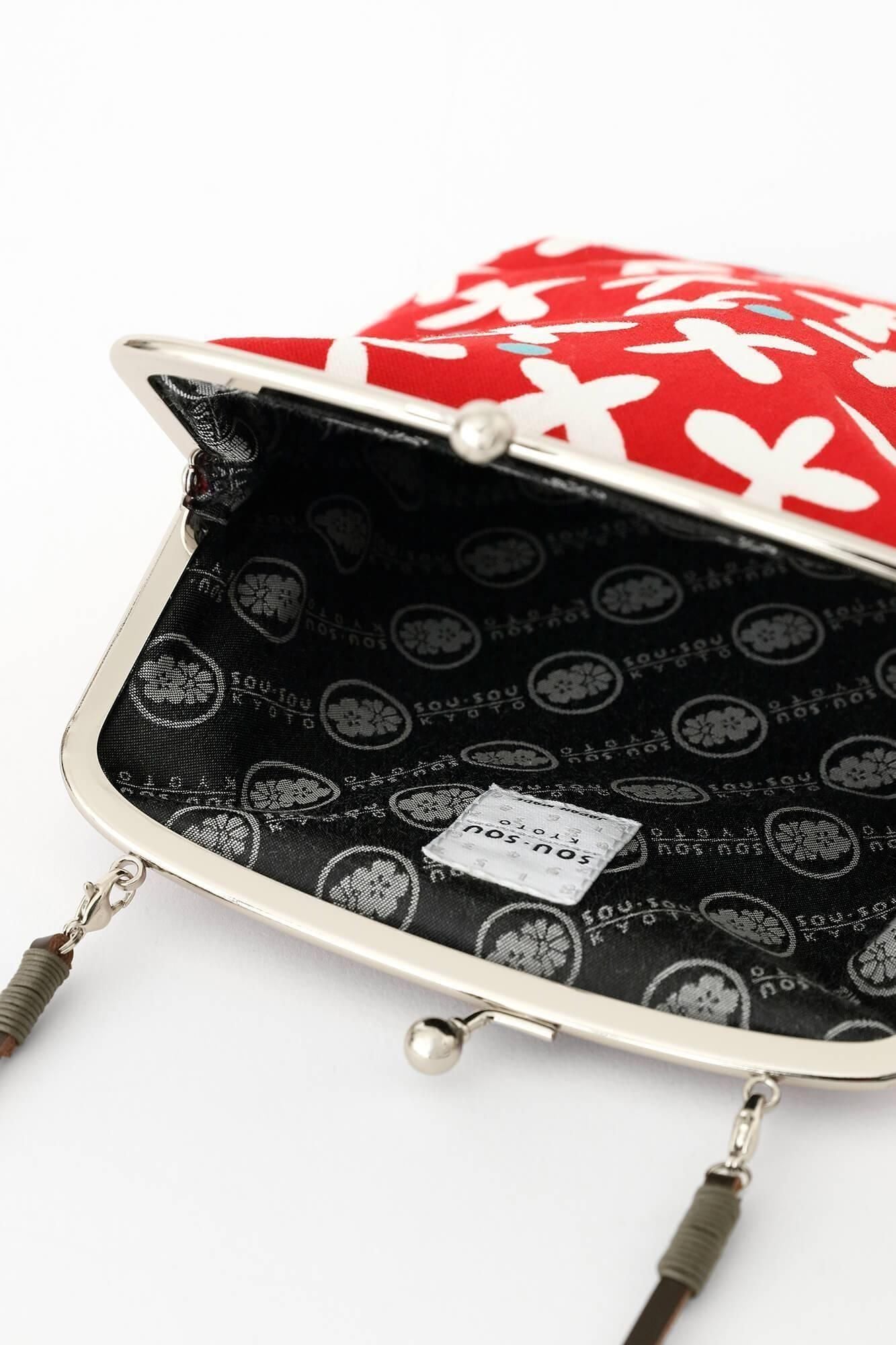 12號帆布 軟口金包 (大的)/蘿蔔草 小 深紅色