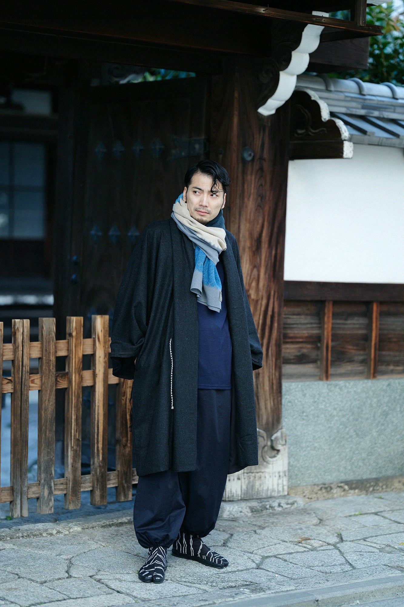 ウォッシャブルウール天竺 衿巻ジバン/深紺(しんこん)