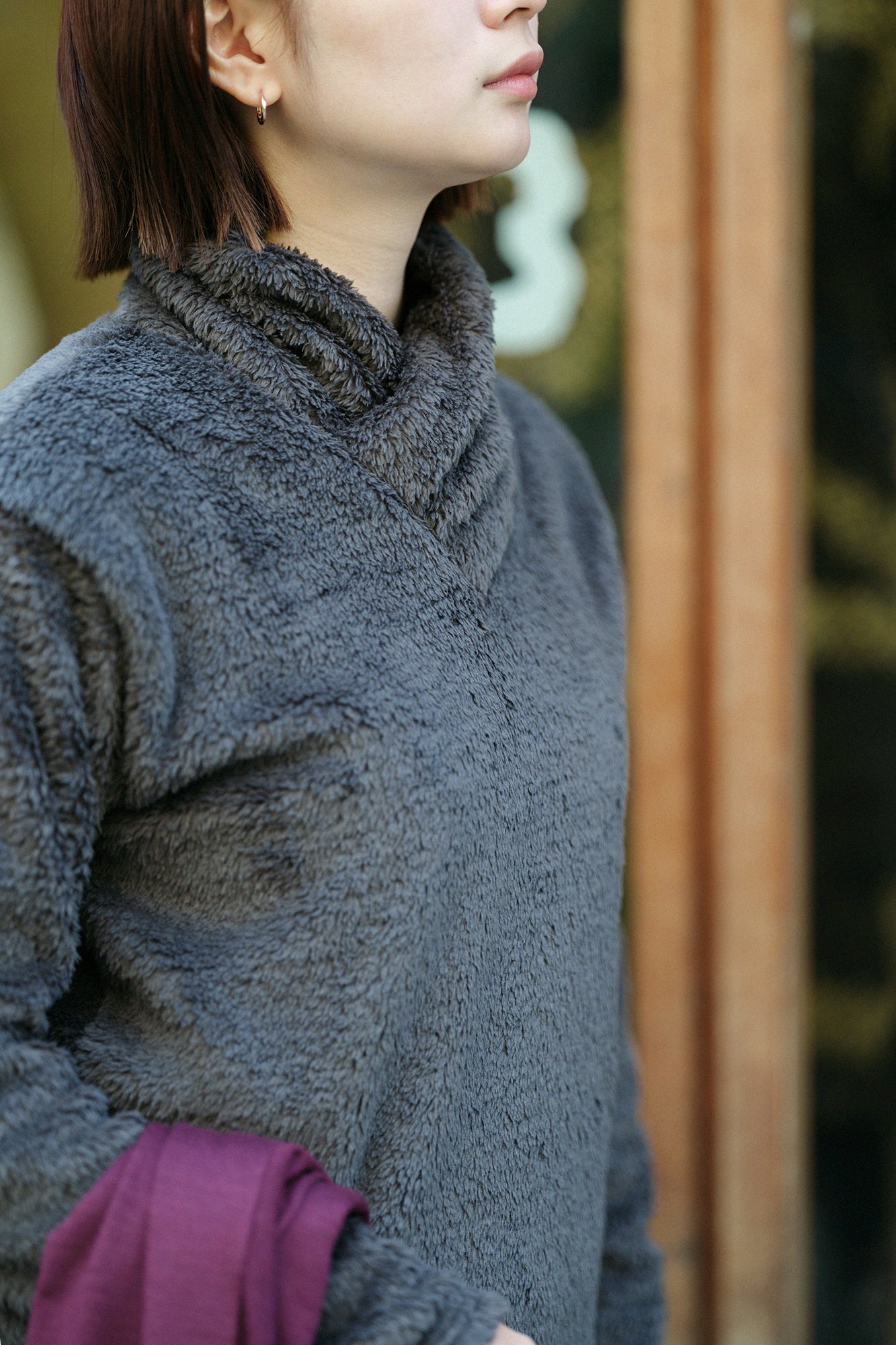 雙面毛 高領上衣/深灰色