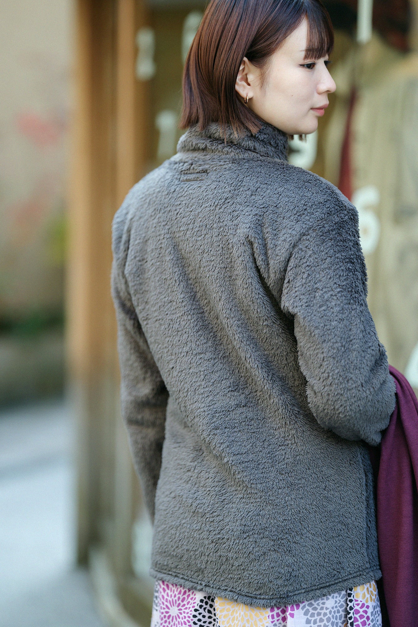 雙面毛 高領上衣/深灰色