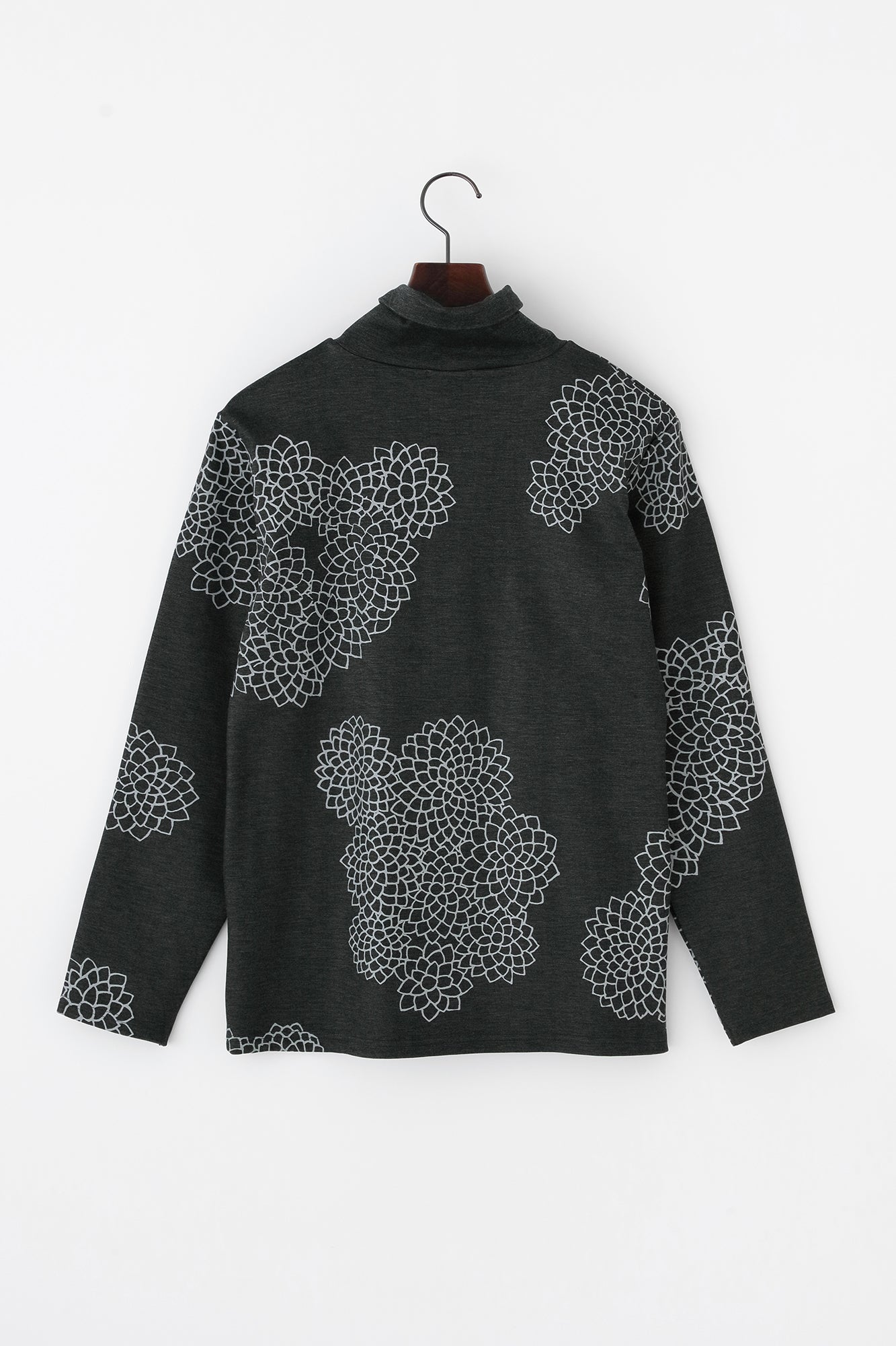 雙層 半衿秋聲 高領上衣/雲間菊 墨黒色