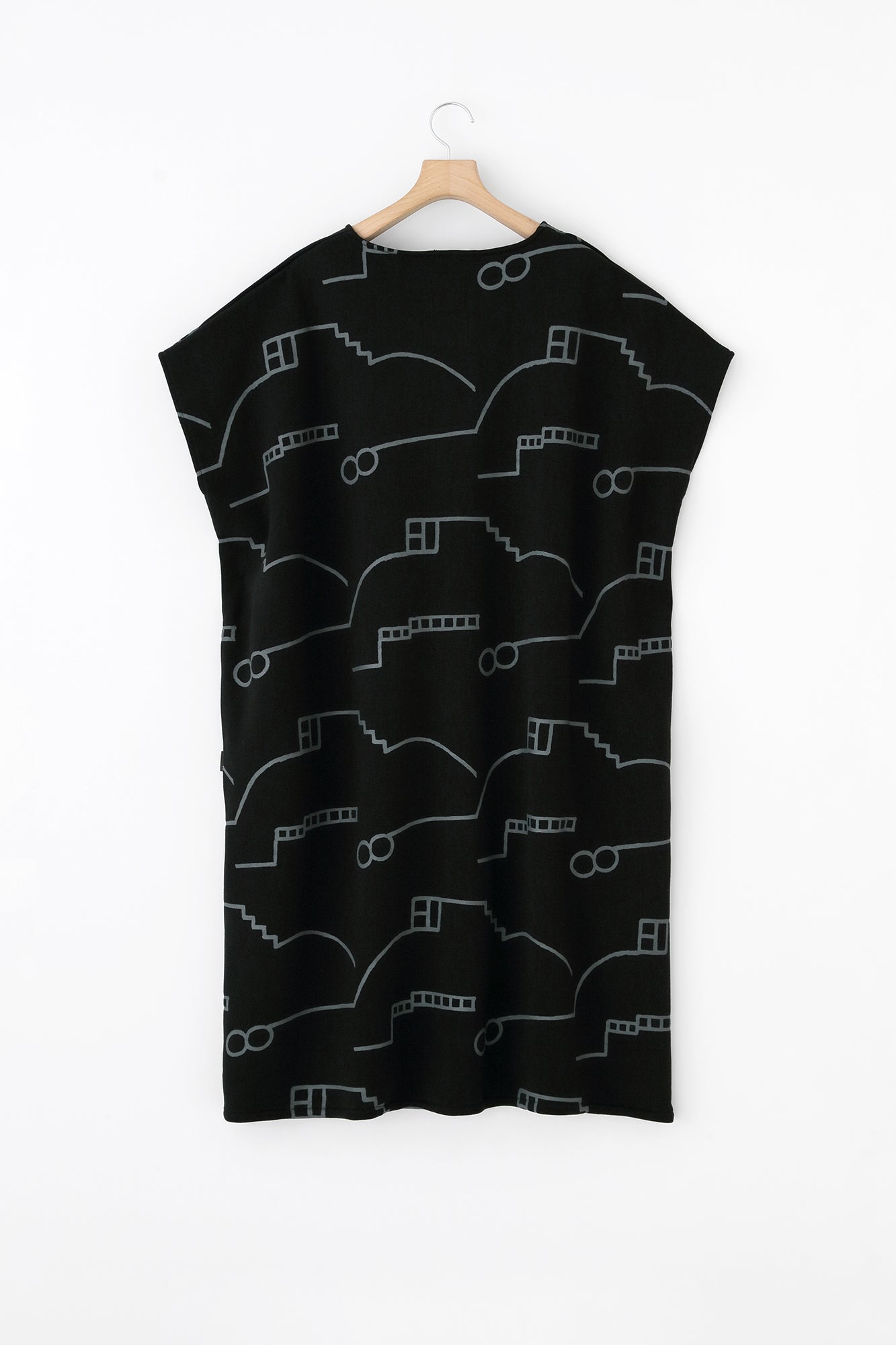 Fleece Lining Knit Rectangular Dress Shoulder Line / Chari Black