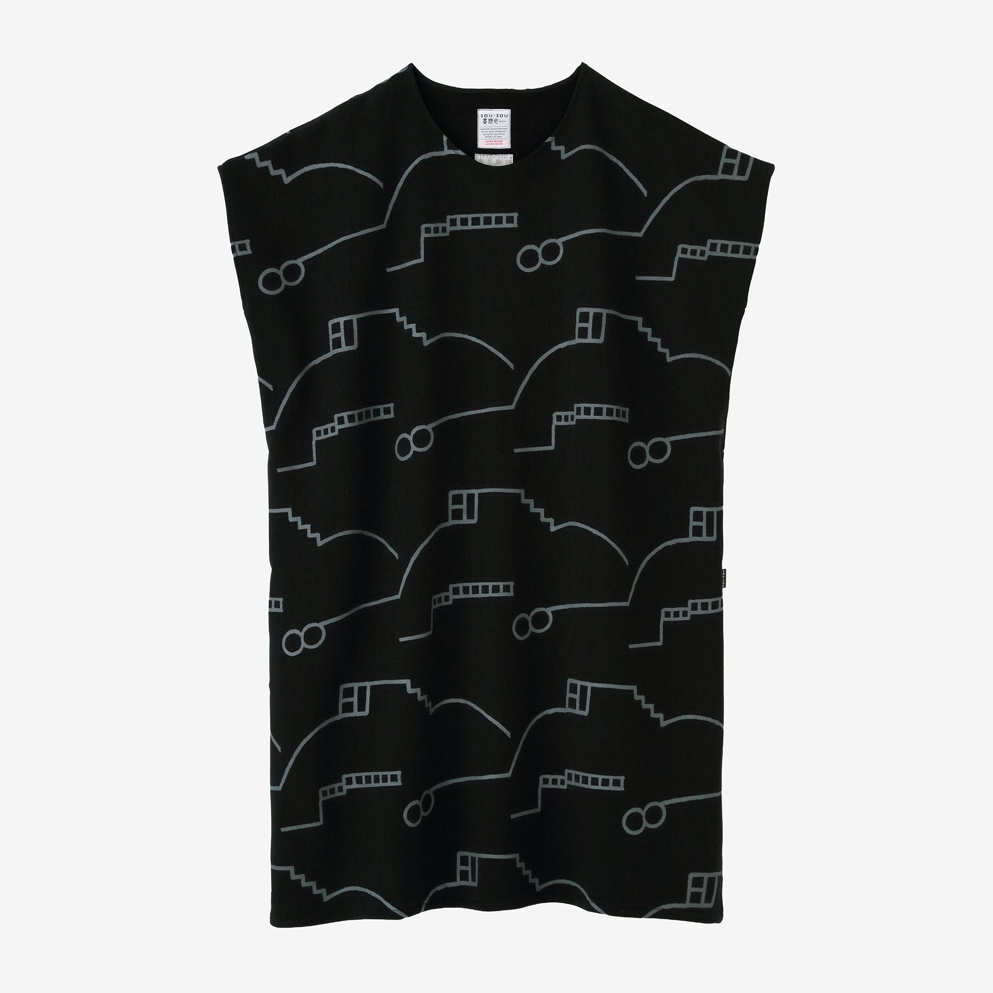 Fleece Lining Knit Rectangular Dress Shoulder Line / Chari Black