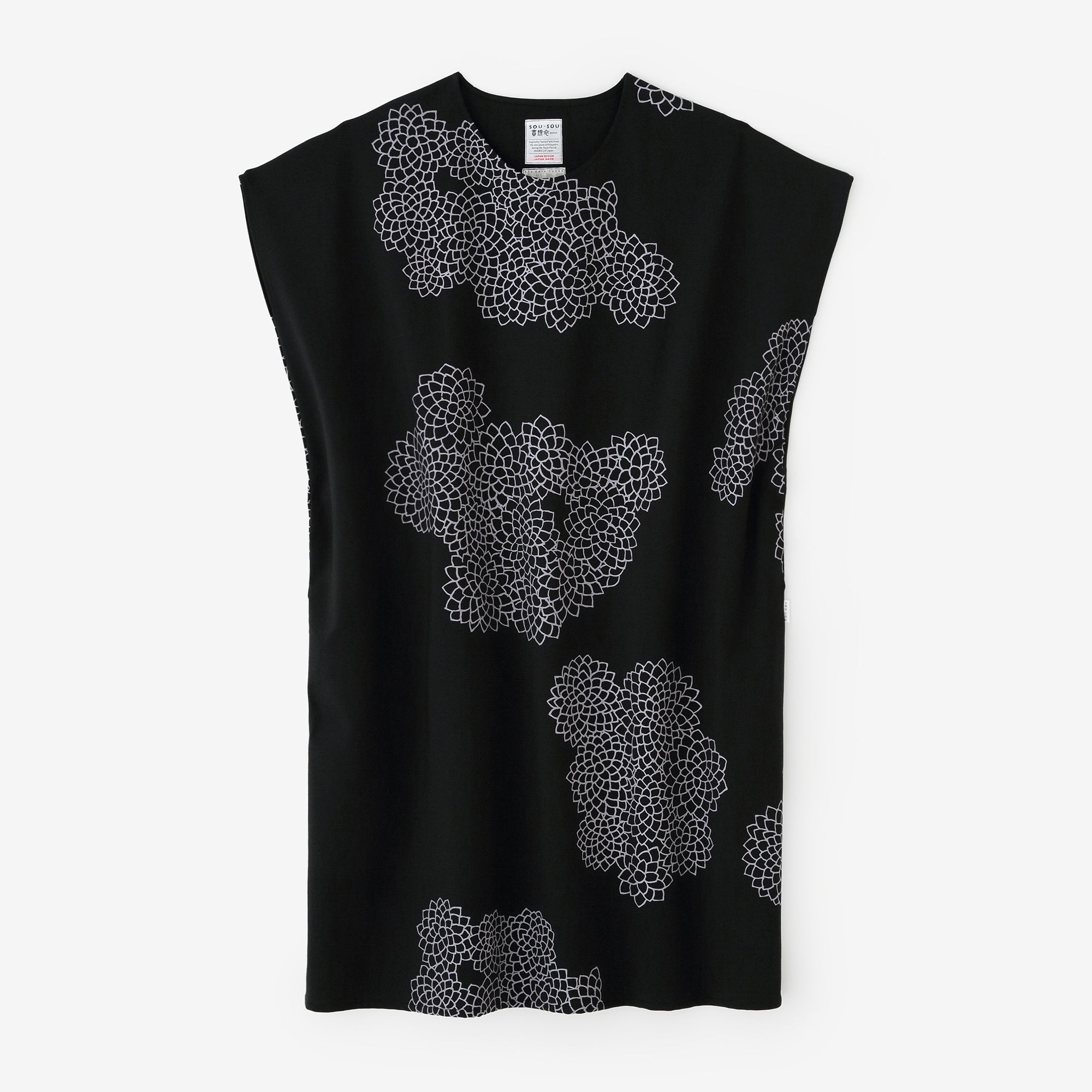 Interlock Knitting Rectangular Dress Shoulder Line/Chrysanthemum in Clouds and Blank Black Blue