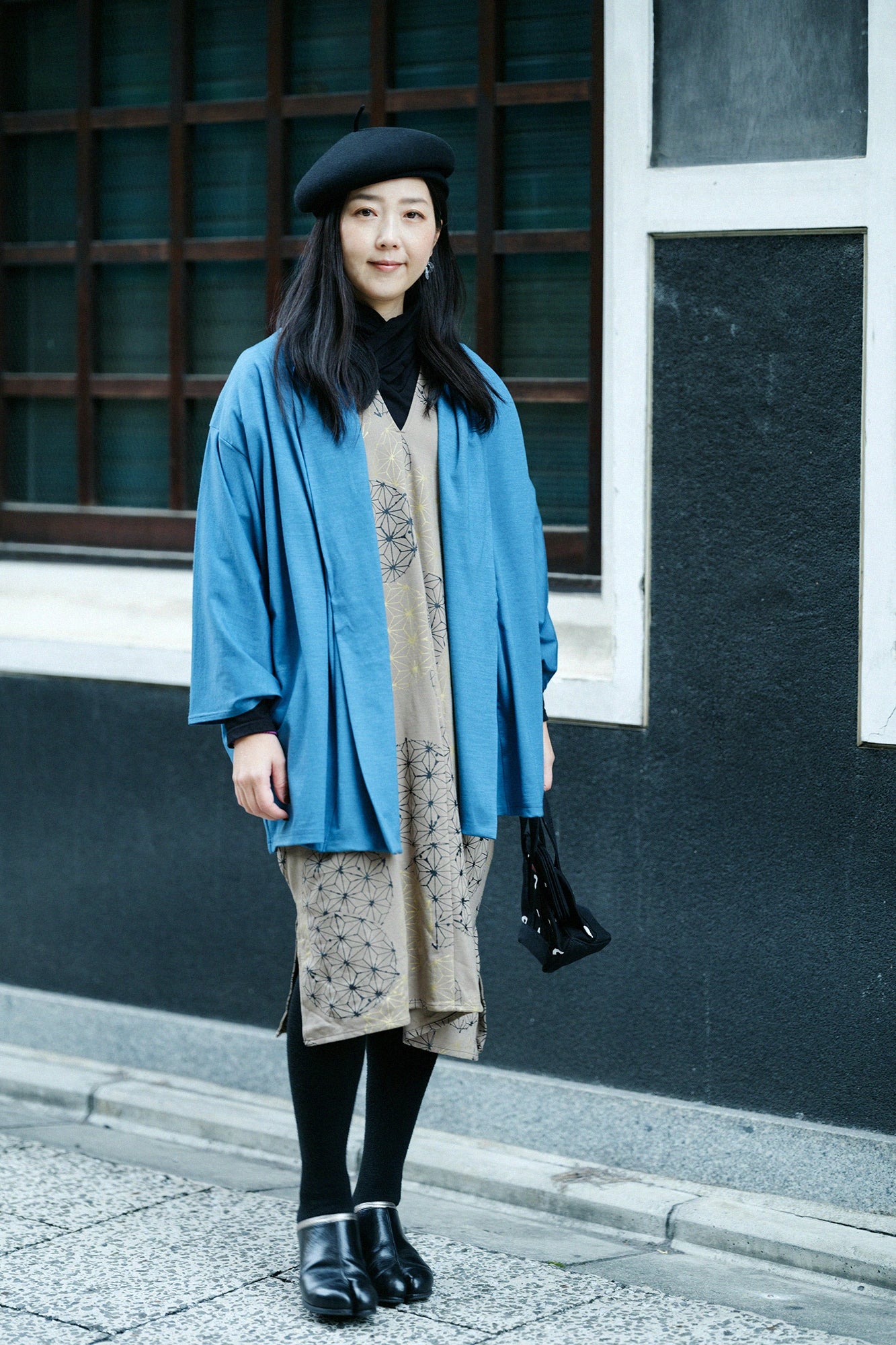 雙面編 長方形洋裝 拼接/麻鞠 松染色