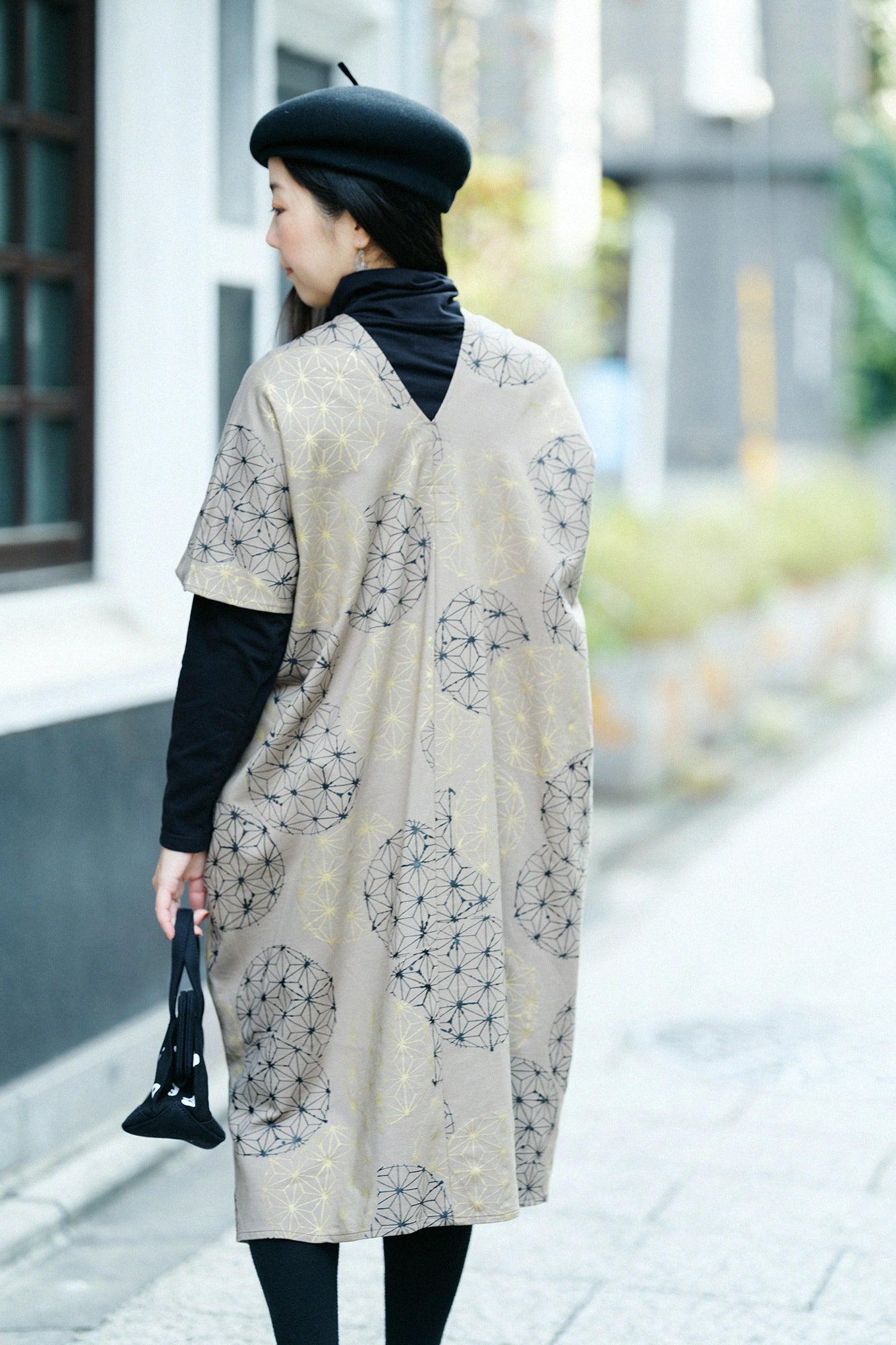 雙面編 長方形洋裝 拼接/麻鞠 松染色