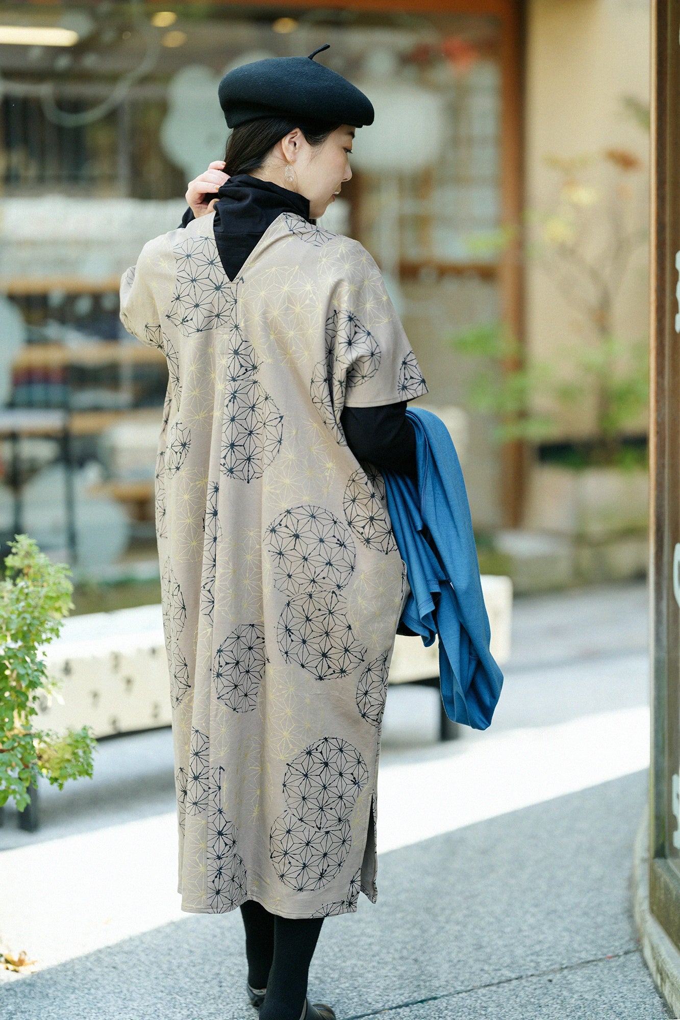 雙面編 長方形洋裝 拼接/麻鞠 松染色