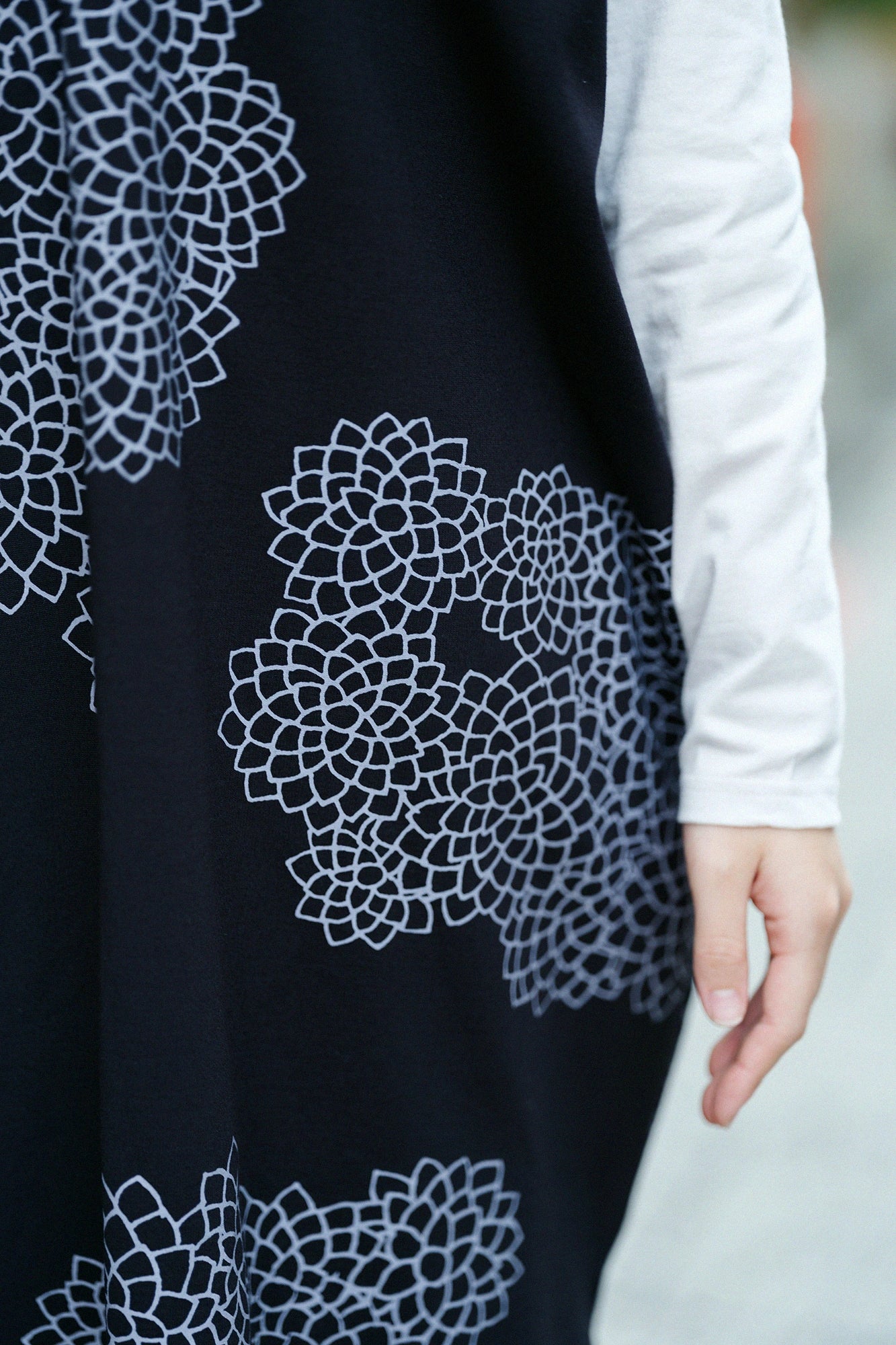 雙面編 長方形洋裝 拼接/雲間菊 黑藍色