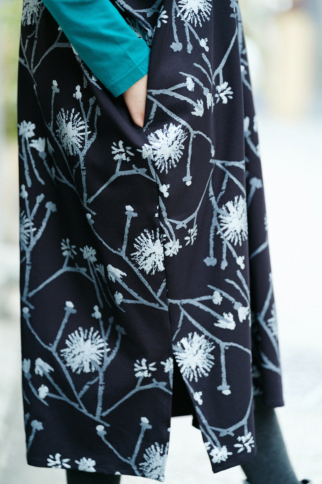 雙面編 長方形洋裝 拼接/散歩道 黑藍色