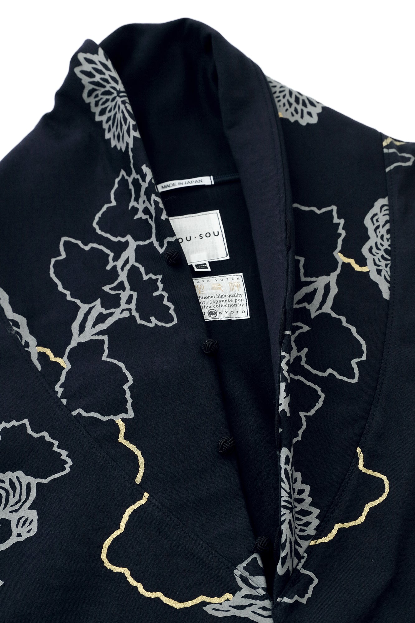 60-count Double Yarn Jersey Knit Earl Taifu Cardigan / Kumodori with Chrysanthemum and Blank Dark Blue