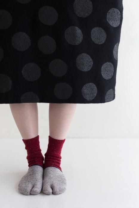 Wool Tabi Socks (Mid-calf) Bi-color/Dark Red【Men・Women】
