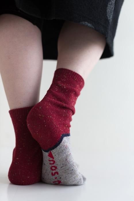Wool Tabi Socks (Mid-calf) Bi-color/Dark Red【Men・Women】