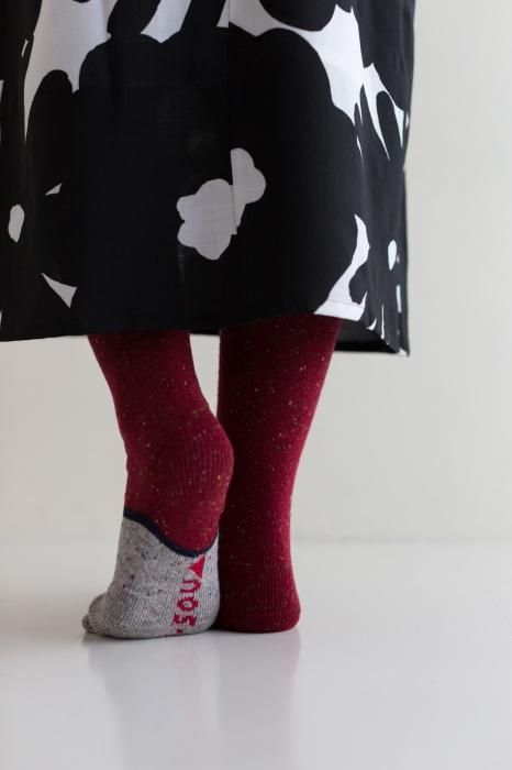Bi-color Wool Tabi Socks (Under Knee)/Dark Red【Women Size Only】