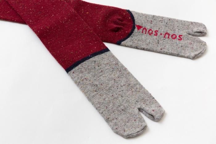 Bi-color Wool Tabi Socks (Under Knee)/Dark Red【Women Size Only】