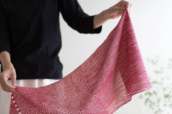 Isemomen Cotton Textile Handkerchief / Intervals Beige x Azuki Bean