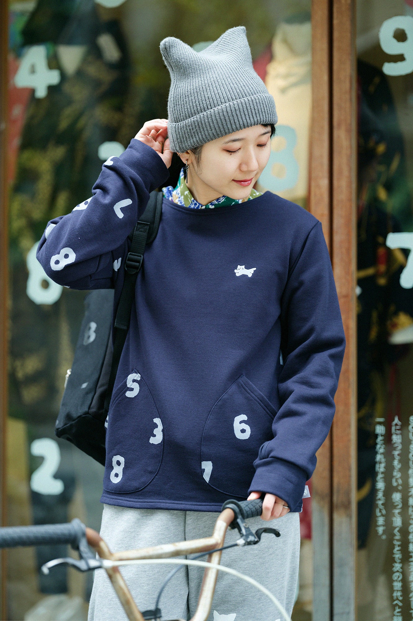 內抓毛 船領運動衫/深藍色×SO-SU-U十數