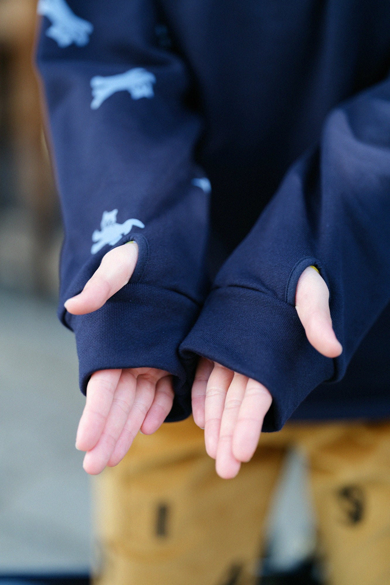 內抓毛 船領運動衫/深藍色×貓賽跑