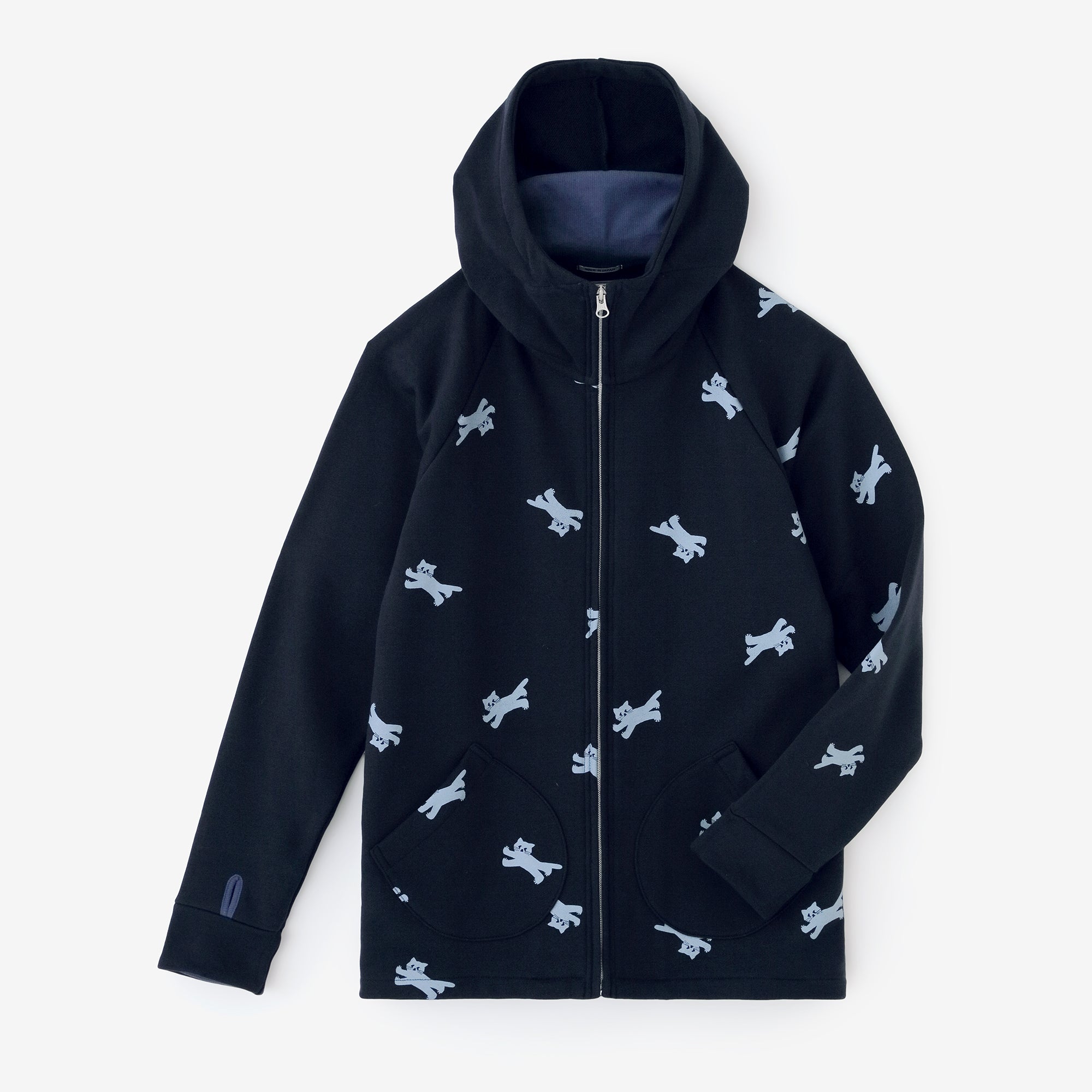 內抓毛BIKE 連帽外套/貓賽跑 深藍色